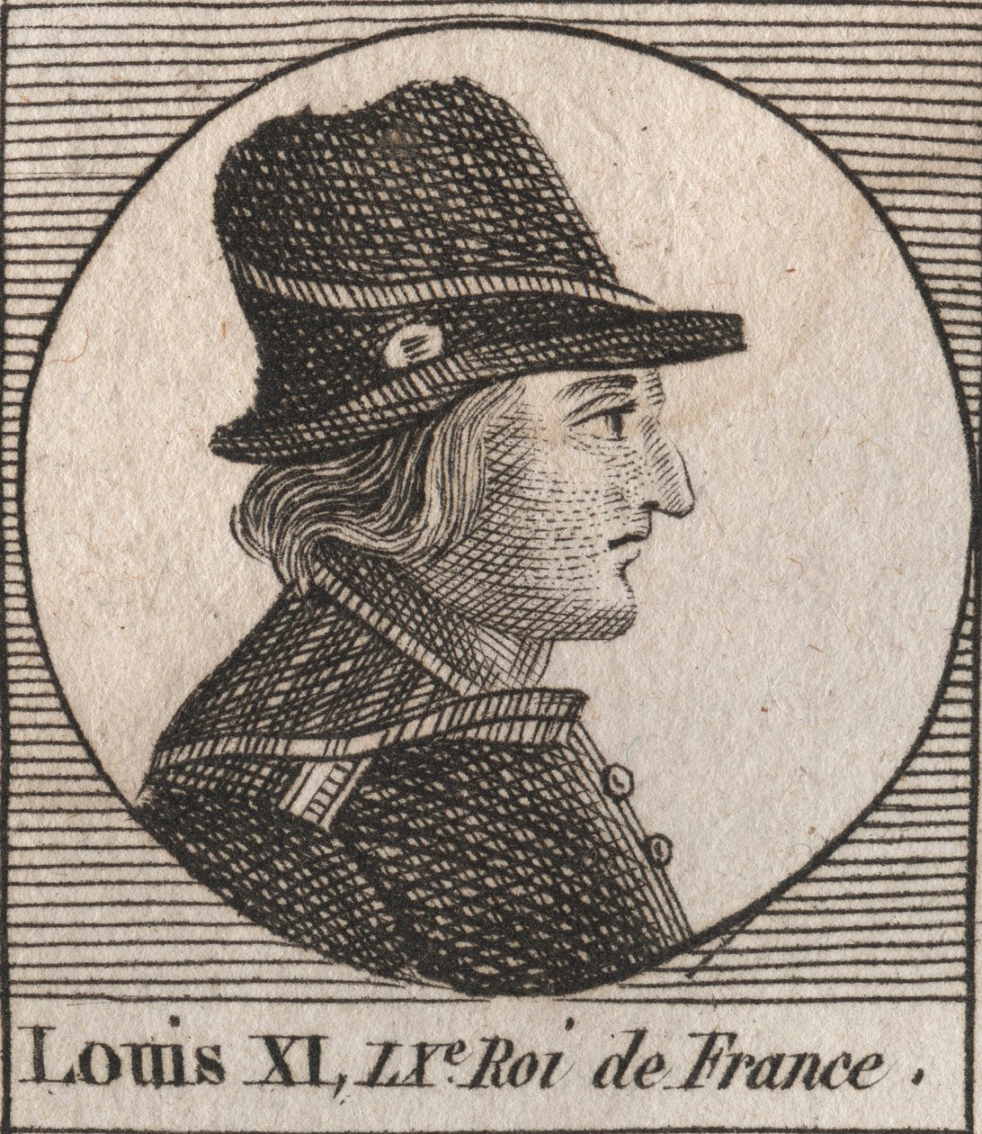Porträtt av Ludvig XI (1423-1483), Frankrikes kung - Porträtt av Ludvig XI av Frankrike (1423-1483), Frankrikes kung - gravyr från "Instruction sur l