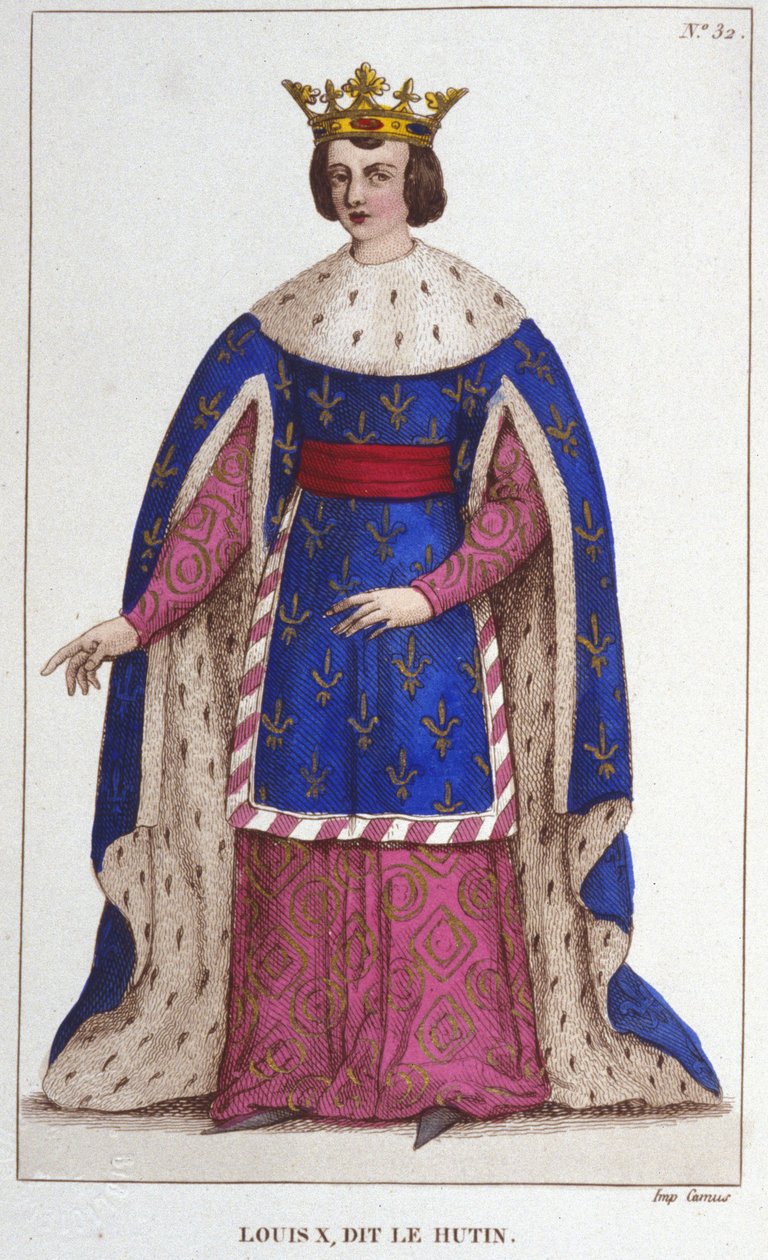 Porträtt av Hutinen Ludvig X (1289 - 1316), kung av Frankrike, gravyr från 1830 av Unknown artist