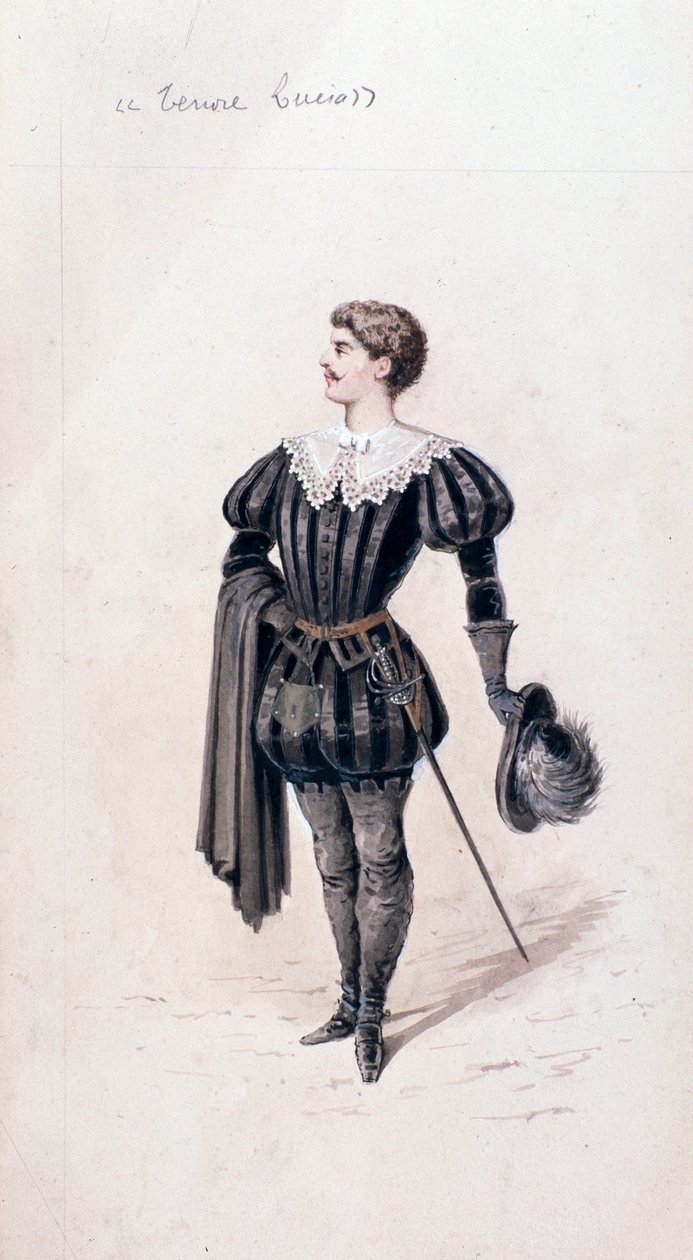 Porträtt av Lucio, tenor i Lucia di Lammermoor, opera av Gaetano Donizetti av Unknown artist