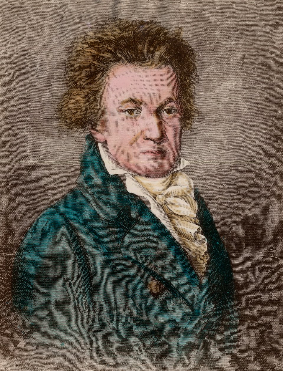 Porträtt av Ludwig van Beethoven (1770 - 1827), tysk kompositör. Gravyr av 1800-talet. Privat samling. av Unknown artist