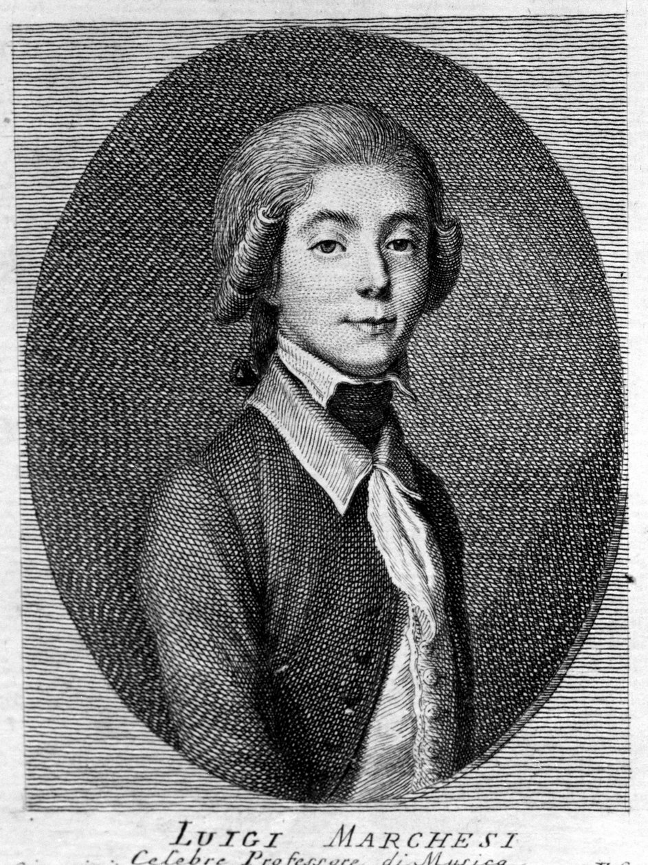 Porträtt av Luigi Marchesi (1754 - 1829) italiensk kastrat. av Unknown artist