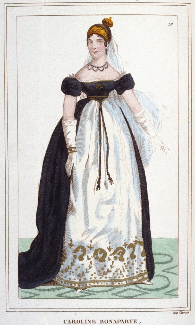 Porträtt av Marie-Annonciade känd som Caroline Bonaparte (1782-1839), prinsessan Murat, drottning av Neapel. Gravyr från 1830 av Unknown artist