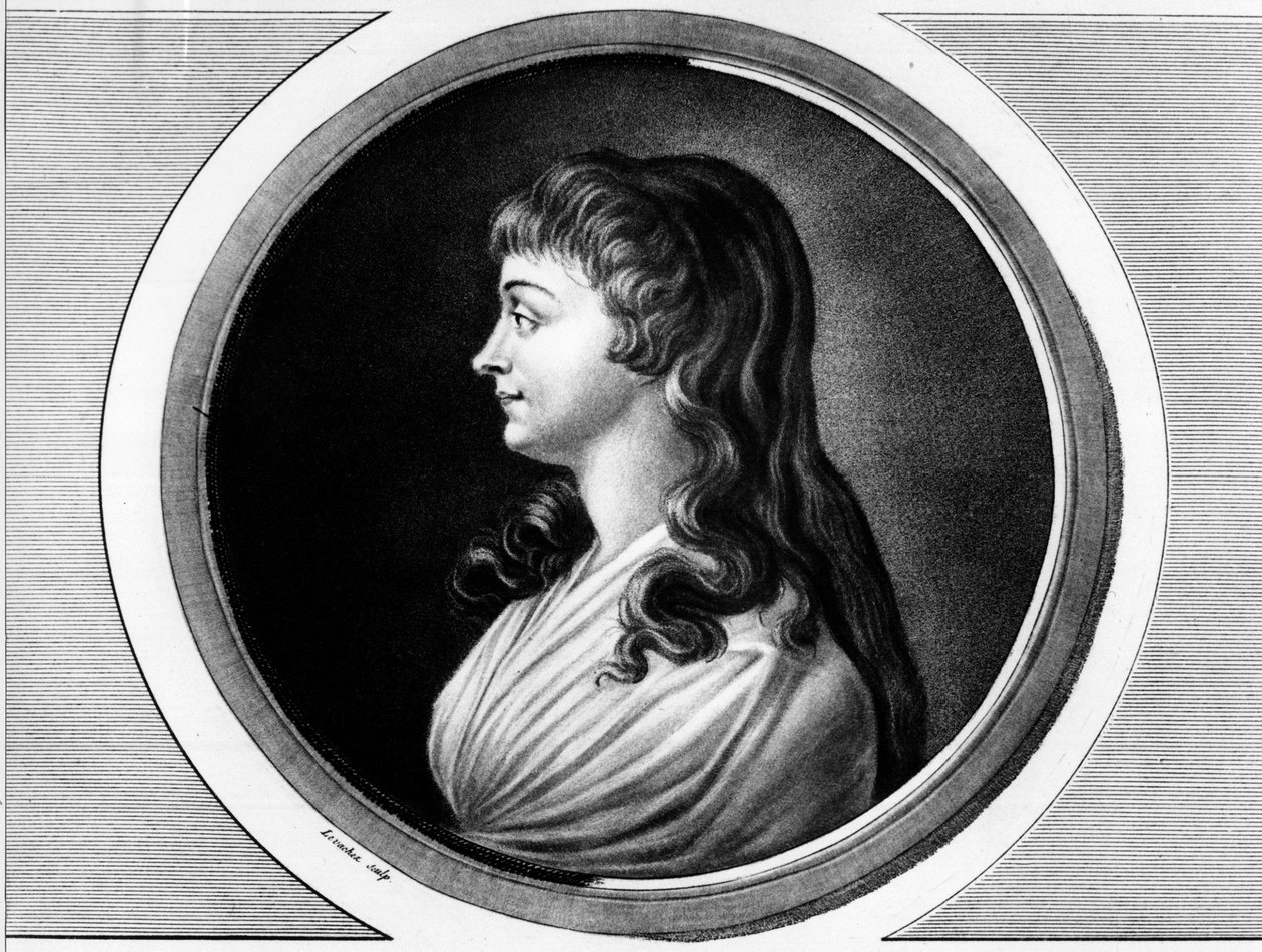 Porträtt av Marie-Jeanne Phelippon, hustru till Roland de La Platiere dit "" Madame Roland" (1754-1793). Gravyr i "" Komplett samling av historiska målningar från den franska revolutionen, i tre volymer.""" 1804. av Unknown artist