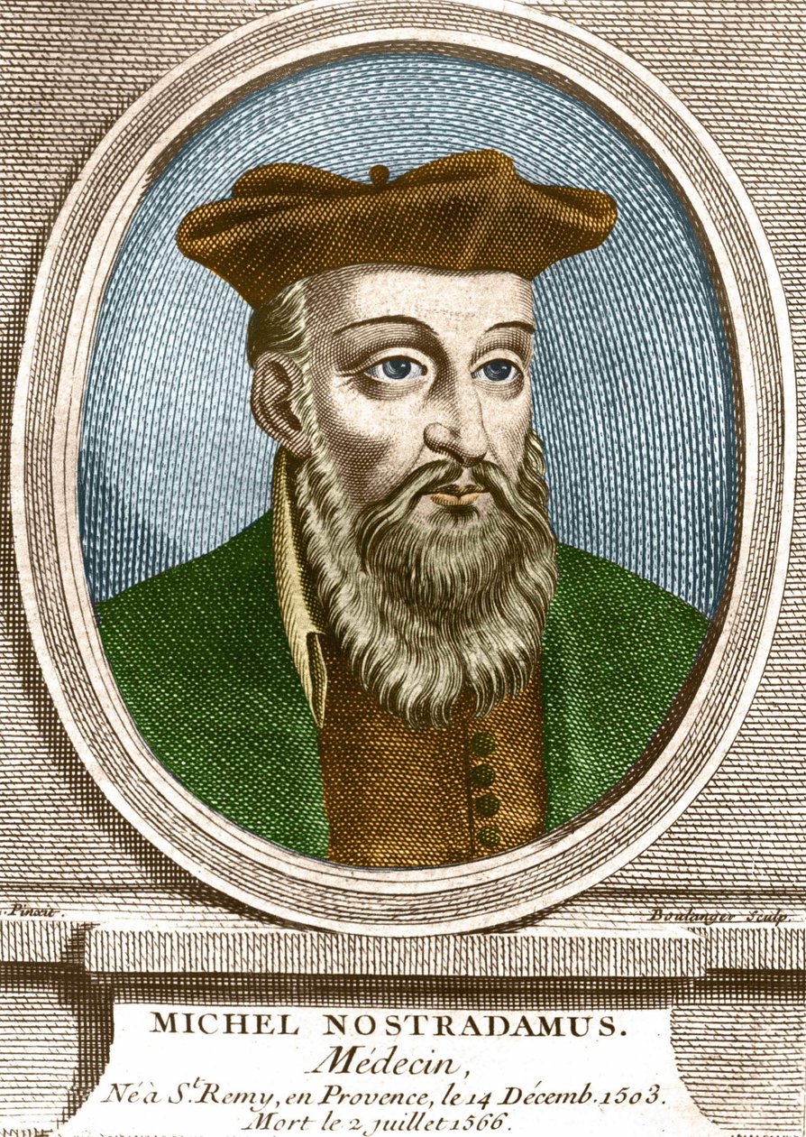 Porträtt av Michel nostradamus, läkare, ne à Saint Remy de Provence (Saint-Remy-de-Provence) den 14/12/1503 och död 02/07/1566. Gravyr av 1800-talet. av Unknown artist