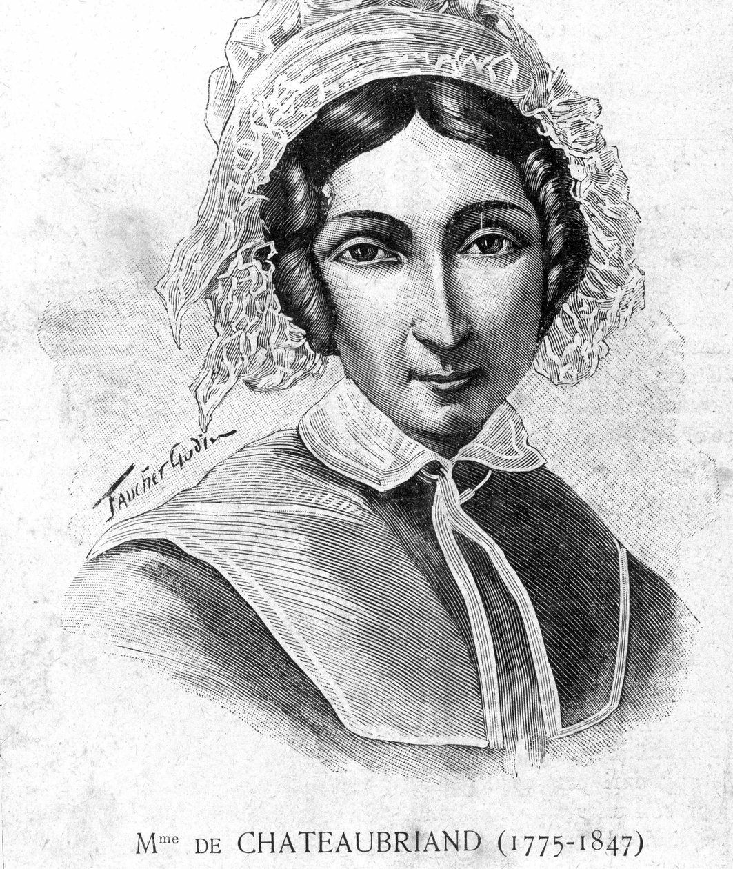 Porträtt av Mme de Chateaubriand (1775 - 1847) - i "" Les Contemporains", n.d. sent 1800-tal. av Unknown artist
