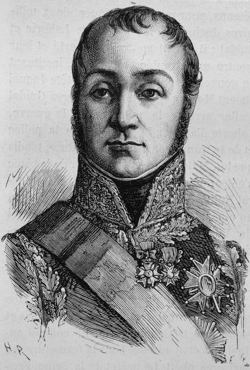 Porträtt av Nicolas Oudinot, hertig av Reggio (1767 - 1847). Gravyr från slutet av 1800-talet i "Histoire de France"" av H. Martin. av Unknown artist