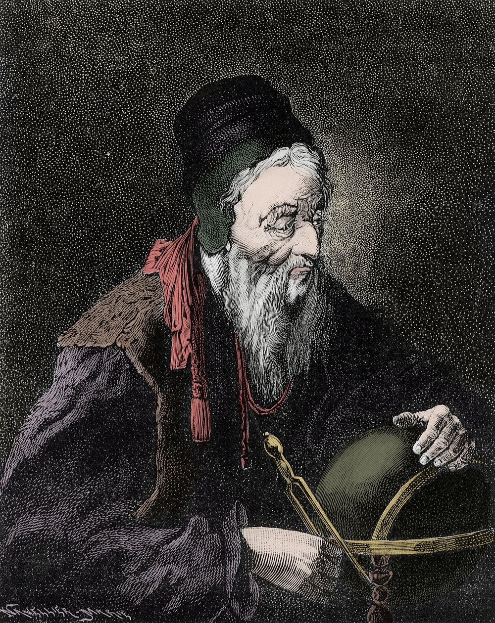 Porträtt av Nostradamus, Michel de Notre Dame (1503-1566) Fransk astrolog och läkare - Gravyr från 1800-talet av Unknown artist
