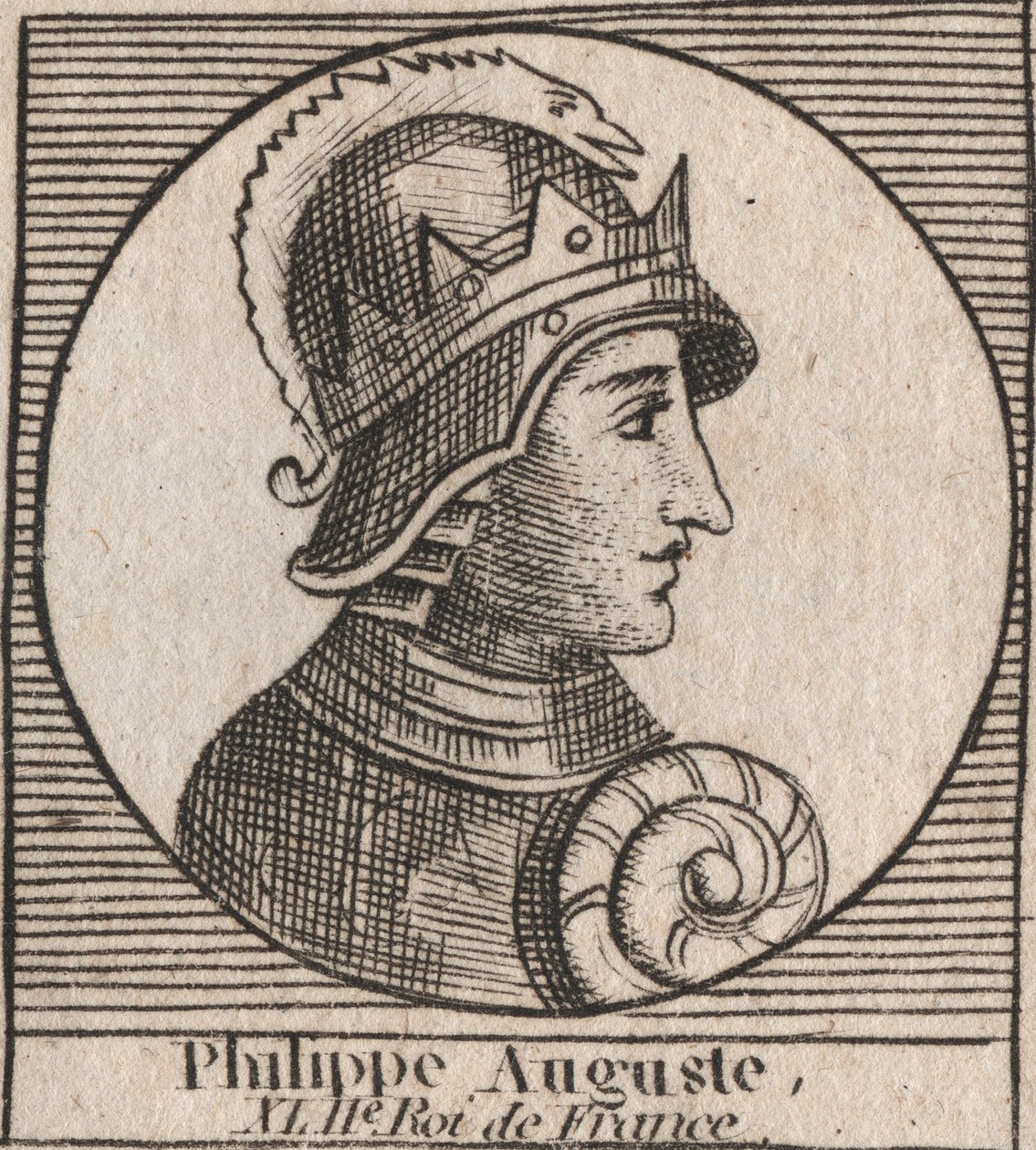 Porträtt av Philip II dit Philippe Auguste (1165-1223) - Philip Augustus II (1165-1223) kung av Frankrike - gravyr från "" Instruction sur l