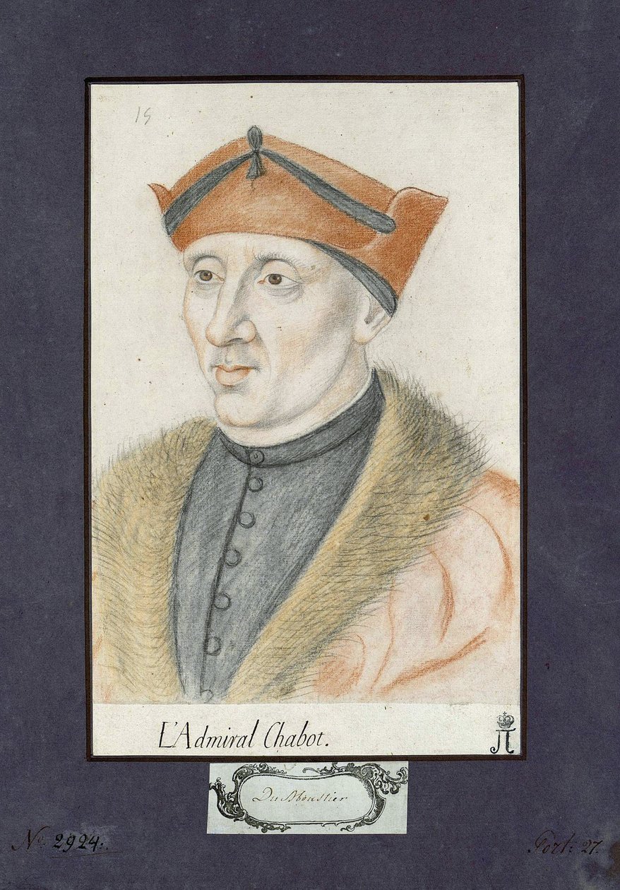 Porträtt av Philippe de Chabot (1492-1543), amiral i Frankrike, anonym. Färgpennor på papper, storlek: 28x19, ca 1530, State Hermitage, St. Petersburg av Unknown artist