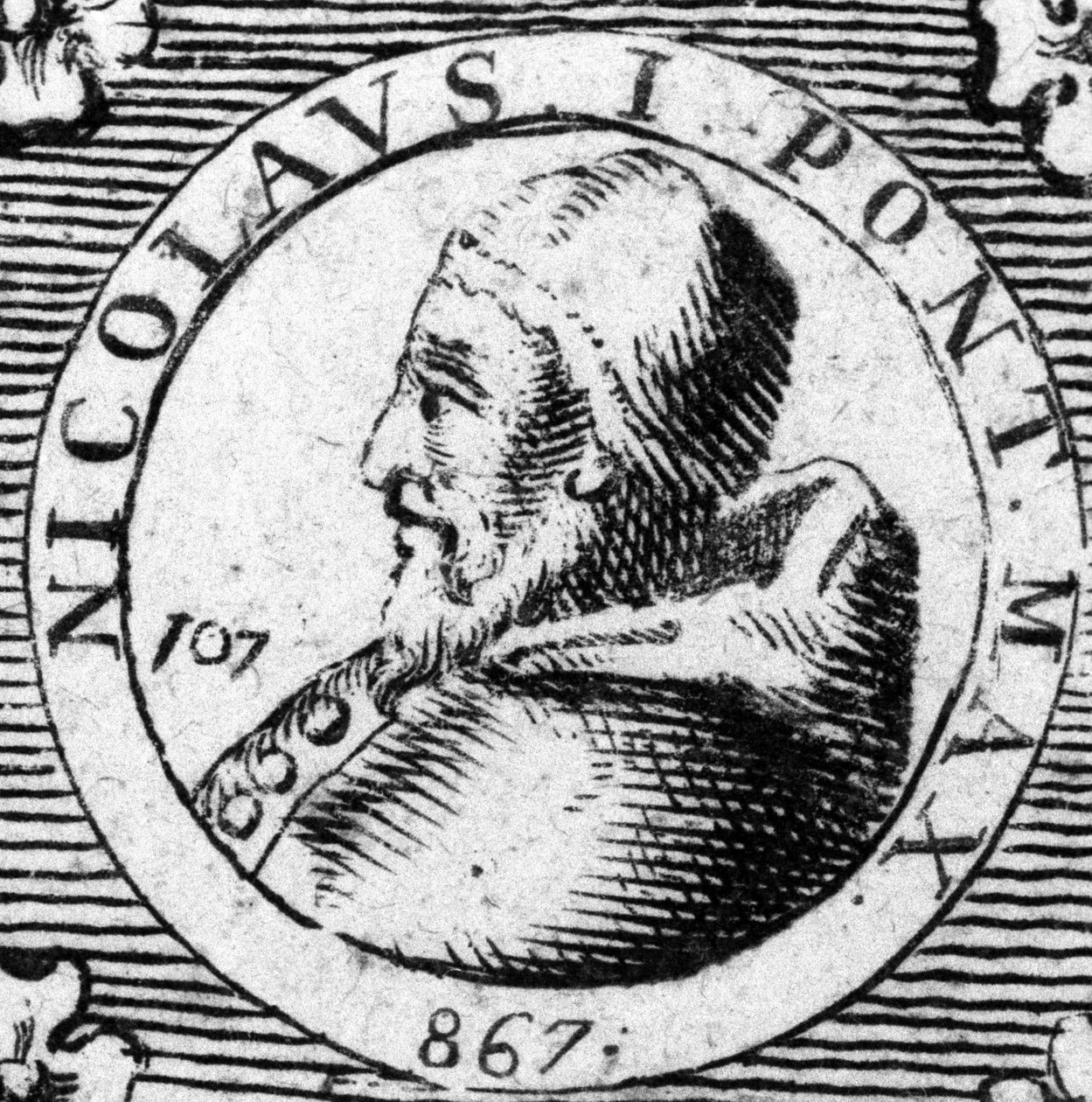 Porträtt av påven St Nikolaus I den store (858-867). av Unknown artist