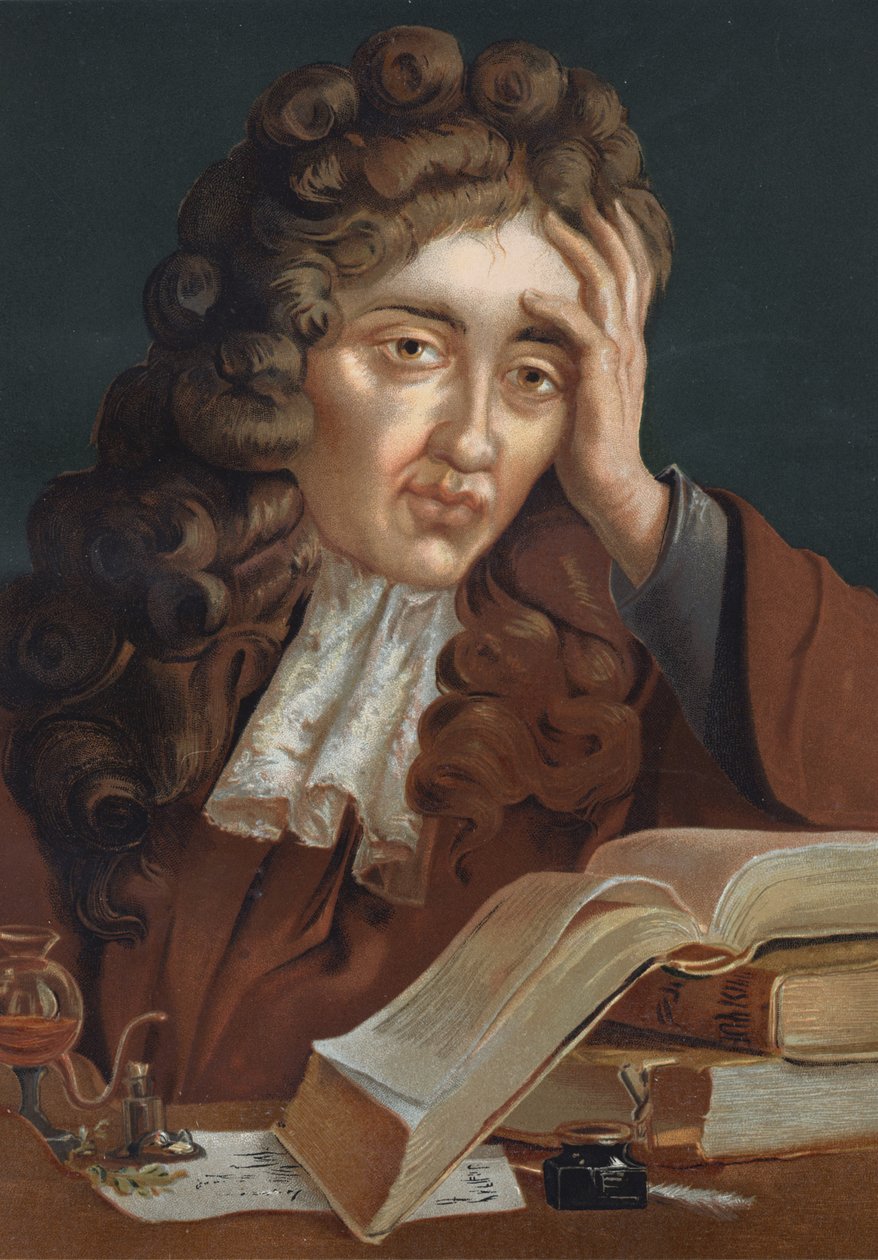 Porträtt av Robert Boyle (1627 - 1691), irländsk fysiker och kemist. baserad på The Science and its Men av Louis Figuier. Barcelona 1881 av Unknown artist