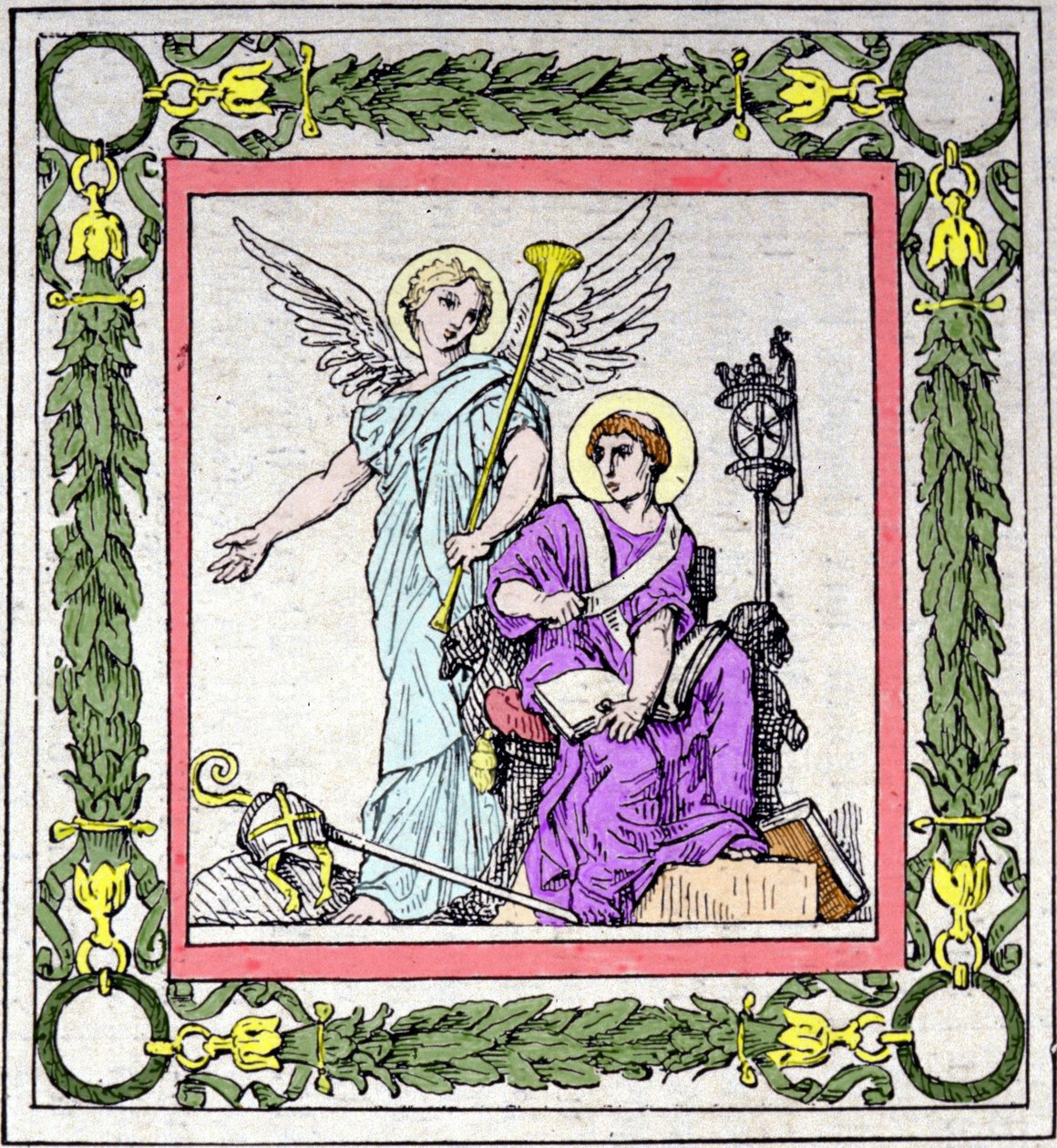 Porträtt av Saint Gregory Bishop of Tours (538 - 594) som skriver Frankrikes historia. av Unknown artist