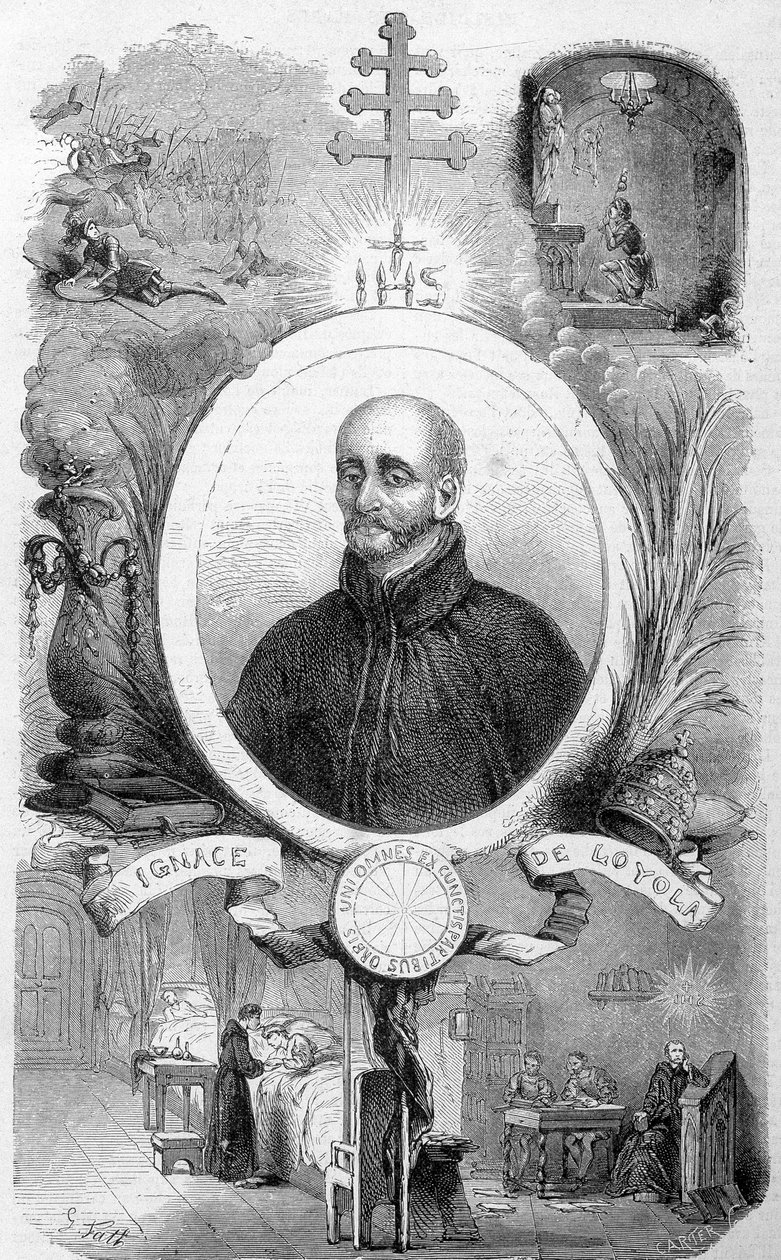 Porträtt av den helige Ignatius av Loyola, grundaren av Jesu Society (1491-1556) i "" History of the Popes"" av Maurice Lachatre, sd 1800-talet av Unknown artist