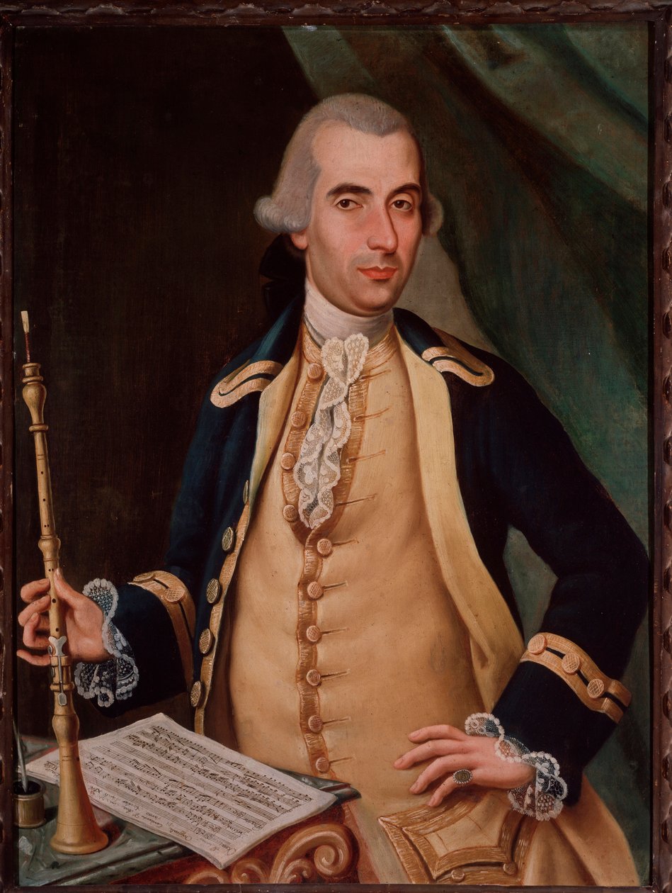 Porträtt av Sante Aguilar (ca 1734-1808) italiensk oboist Anonym målning. Bolognas civila bibliografiska museum från 1700-talet av Unknown artist