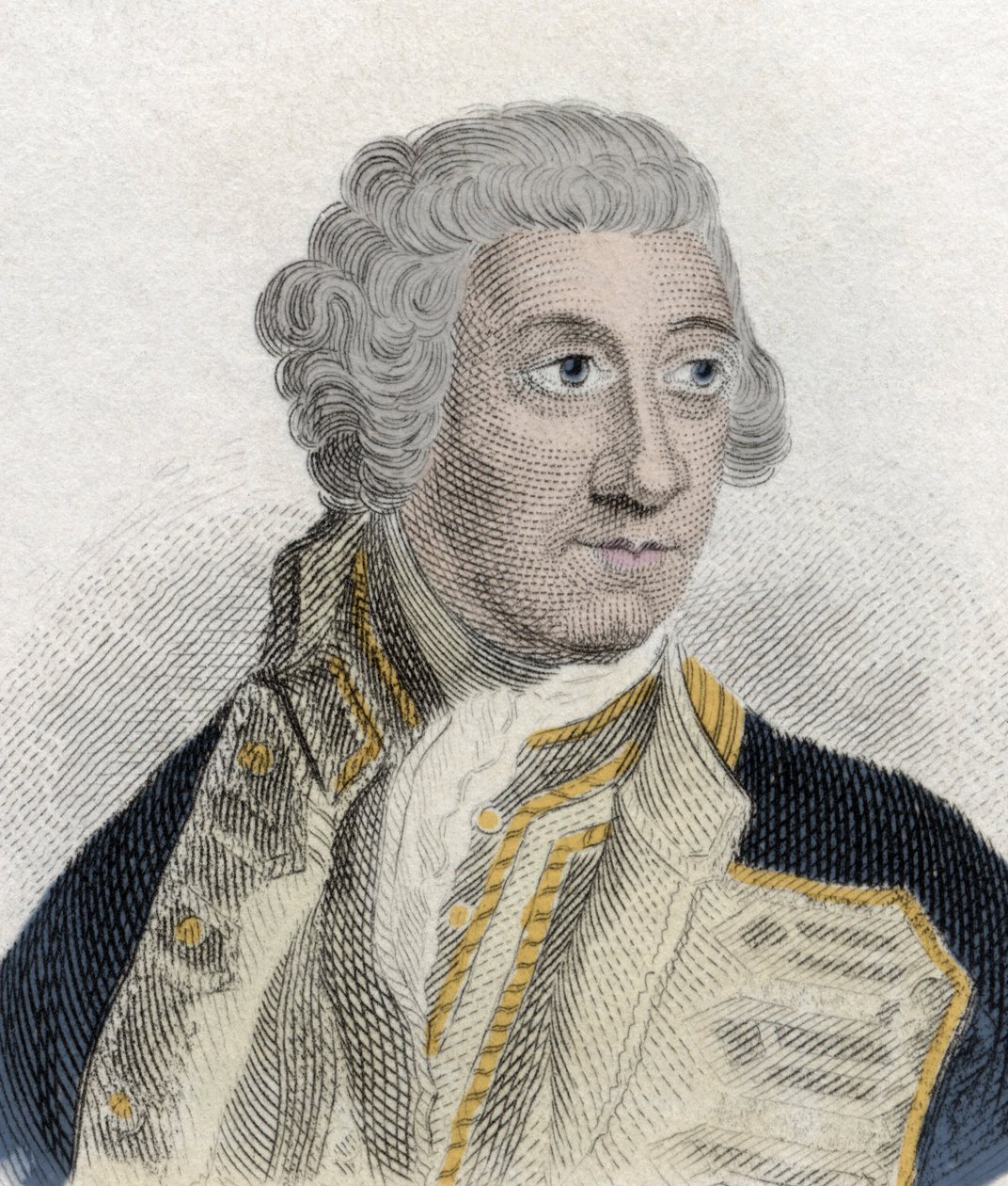 Porträtt av Sir Charles Saunders (ca 1715-1775), engelsk amiral i den brittiska kungliga flottan och First Lord of the Admiraut. Gravyr av 1800-talet. av Unknown artist
