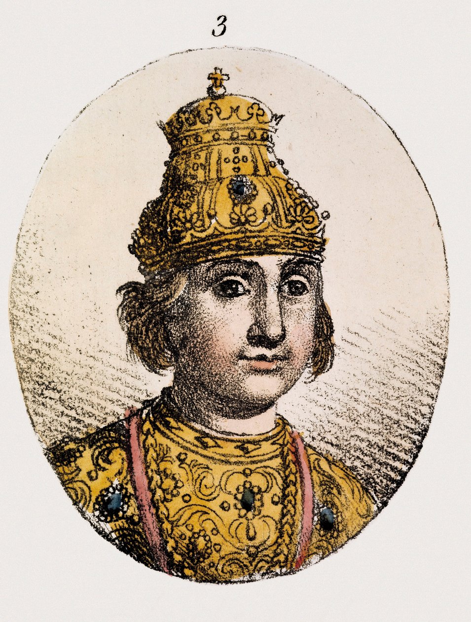 Porträtt av Theodore Fjodor II Borisovich Godunov (färgad gravyr) av Unknown artist