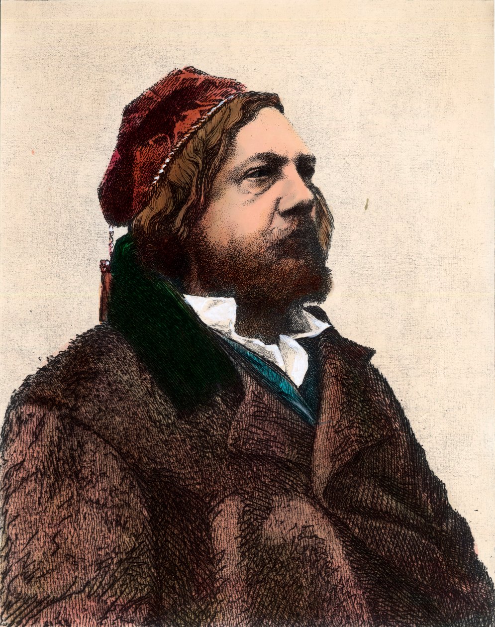 Porträtt av Theophile Gautier (1811 - 1872), fransk poet, romanförfattare och konstkritiker. Gravyr av 1800-talet. Privat samling. av Unknown artist