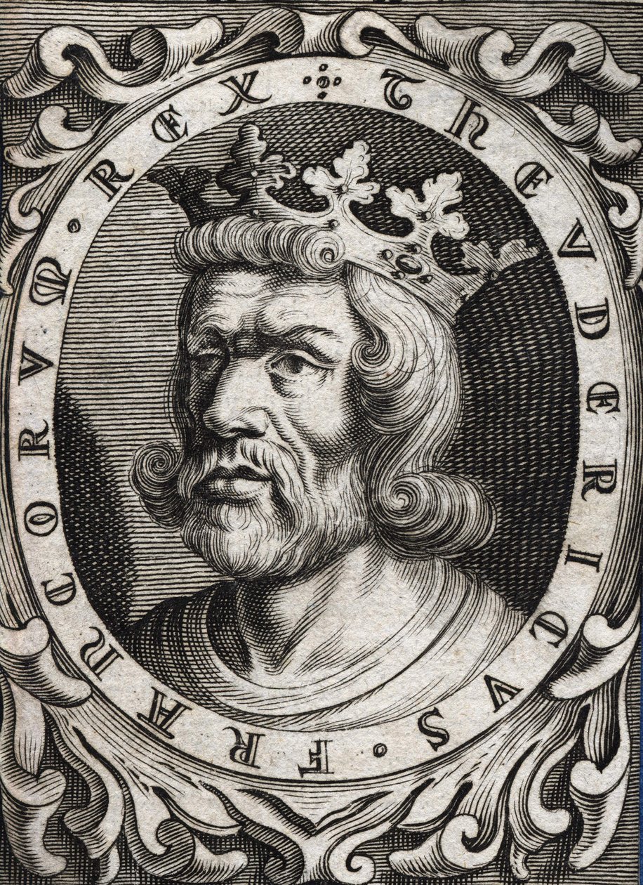 Porträtt av Thierry I (? - 533), kung av Austrasien. 1700-talsgravyr. av Unknown artist