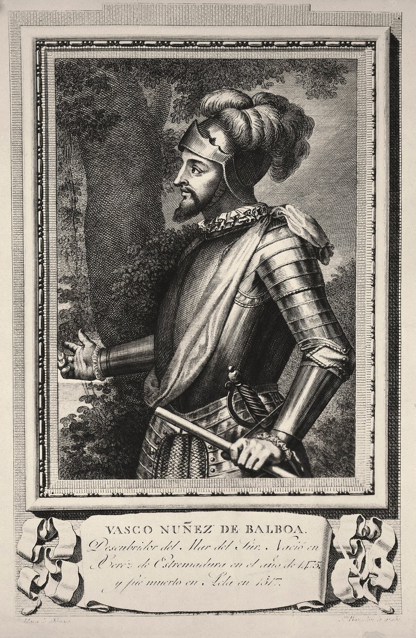 Porträtt av Vasco Nunez de Balboa (gravyr) av Unknown artist