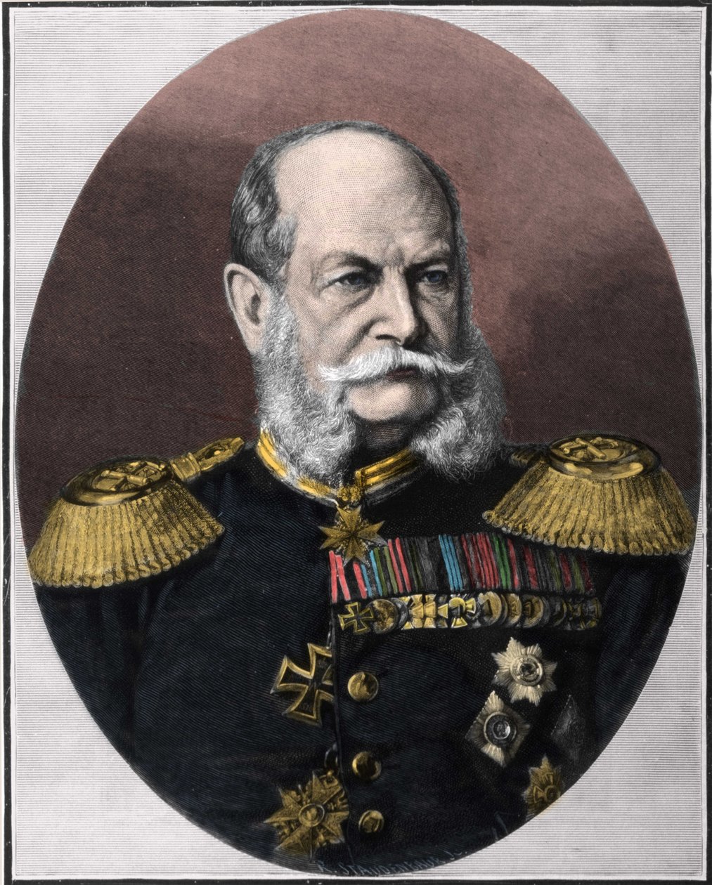 Porträtt av Vilhelm I (1797-1888), kung av Preussen och kejsare av Tyskland. Gravyr från slutet av 1800-talet. av Unknown artist