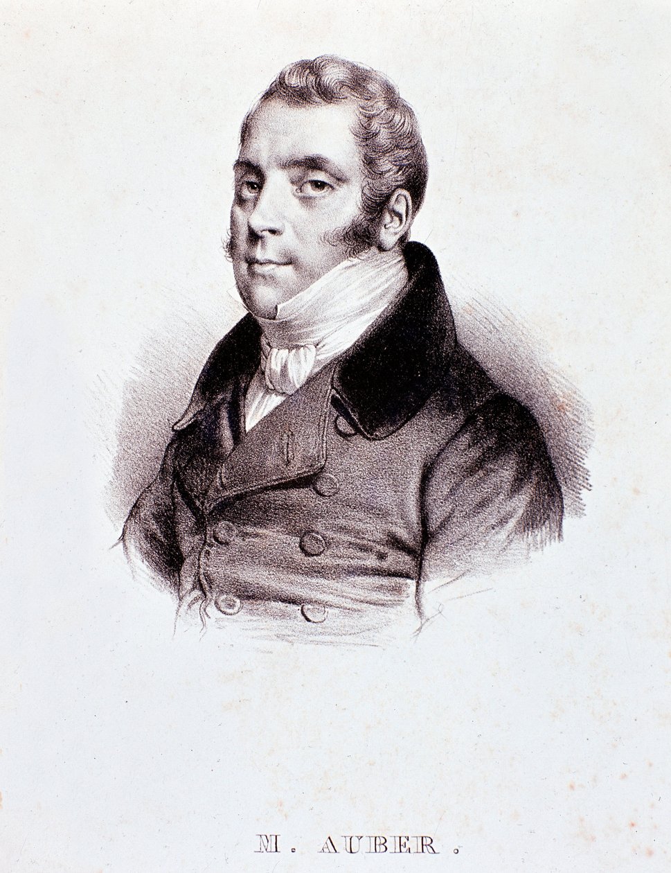 Porträtt av den engelske kompositören Daniel Francois Esprit Auber (1782-1871) Gravyr. 1800-talet. Milano, biblioteca del conservatorio av Unknown artist