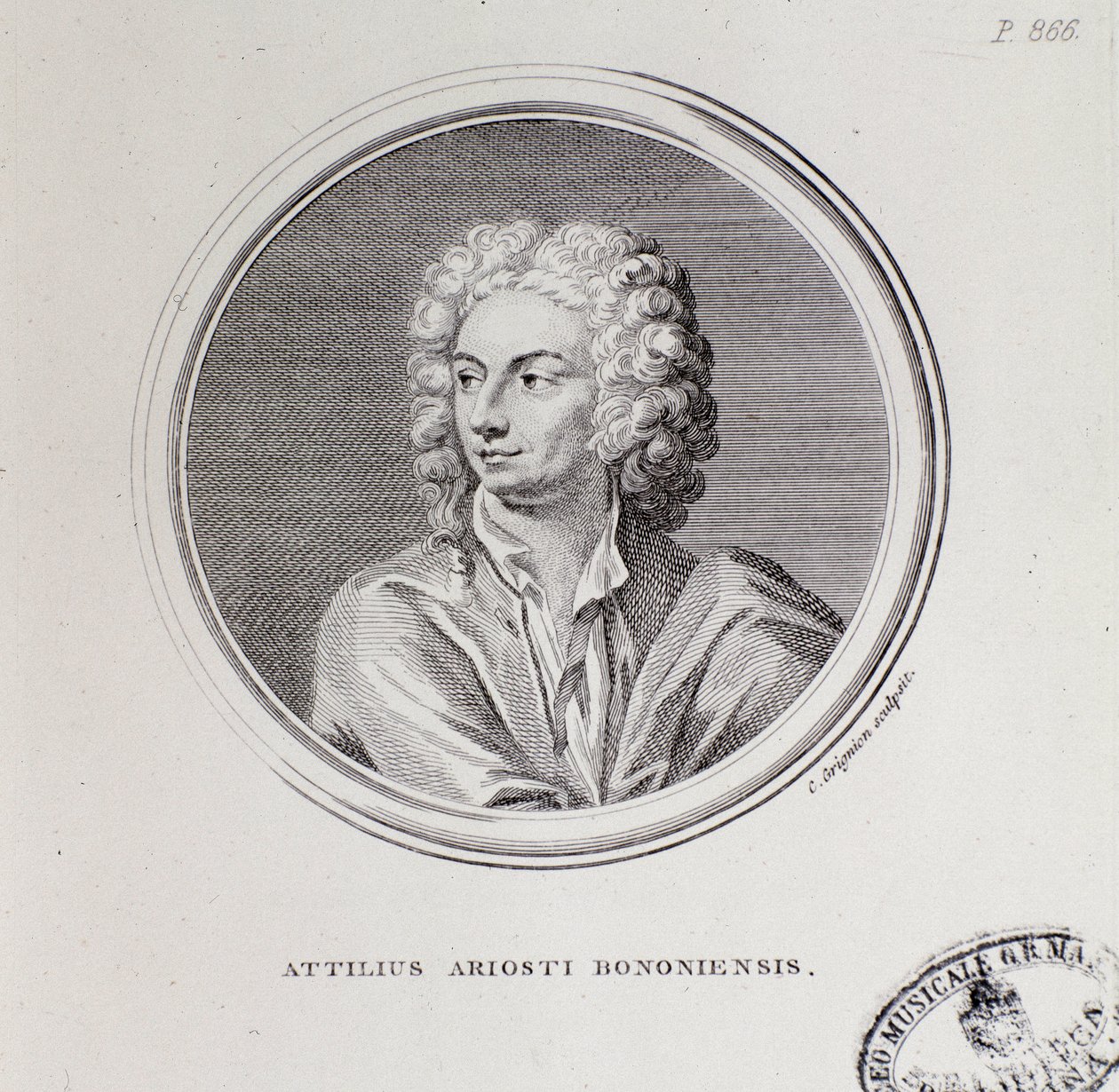 Porträtt av den italienske kompositören Attilius Ariosto (gravyr av Unknown artist