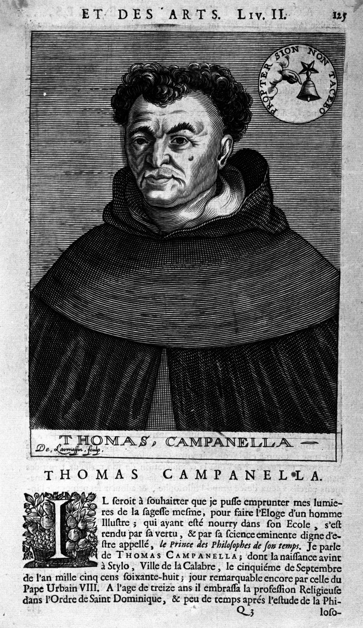 Porträtt av den italienske filosofen Tommaso Campanella (1568-1639). blad av okänt ursprung från 1600-talet av Unknown artist