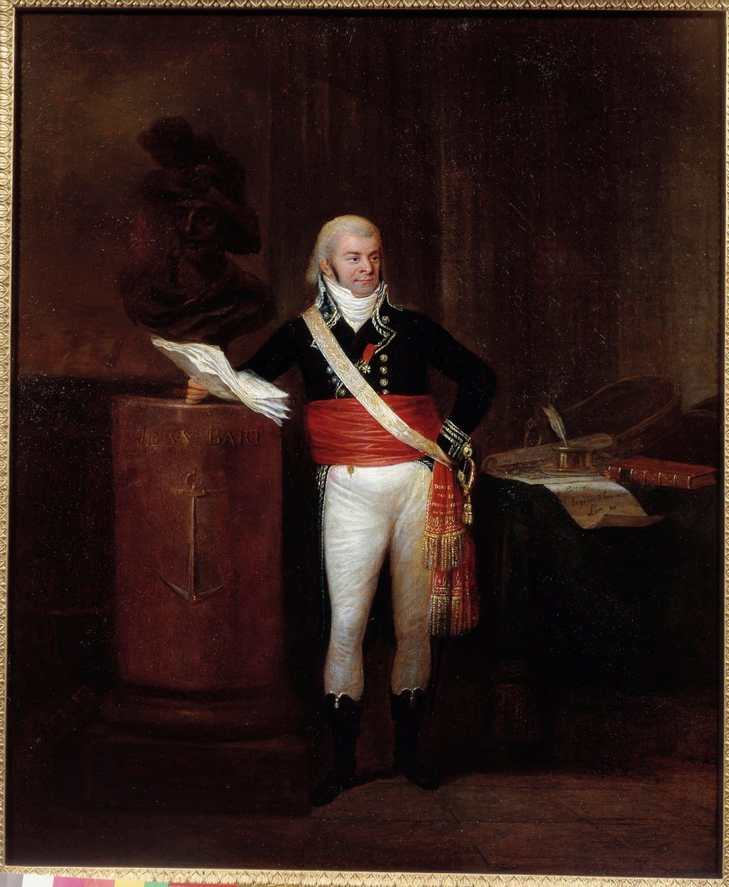 Porträtt av medborgaren Emmery, borgmästare i Dunkerque utmärks av Napoleon Bonaparte stöder bysten av Jean Bart Anonym målning. 1700-talet. Paris, Museum of the Legion d