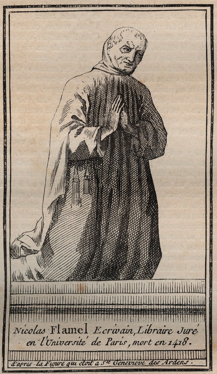 Portrait of the french alchemist Nicolas Flamel (1330-1418) - Engraving - Portrait of english alchemist Nicolas Flamel - Engraving Private collection av Unknown artist
