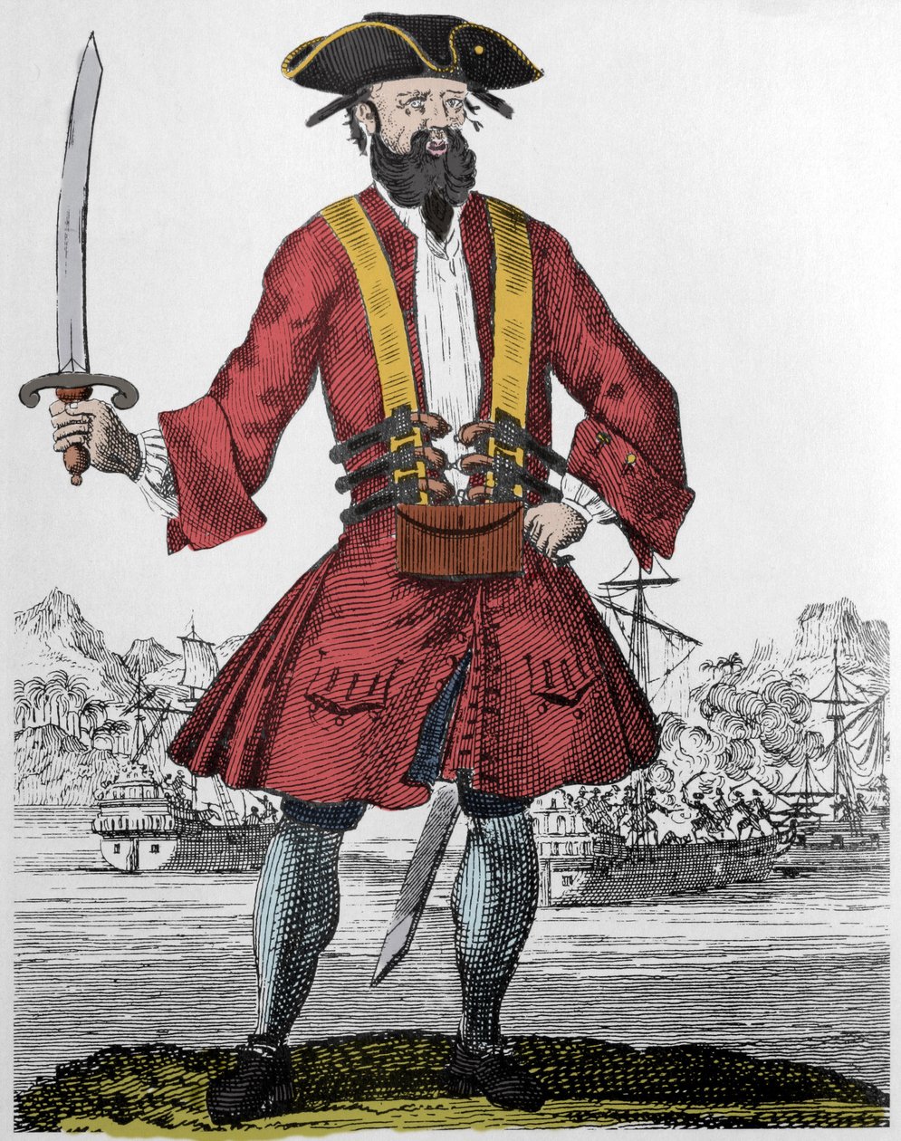 Porträtt av piraten Edward Teach dit Barbenoire (Svartskägg eller Svartskägg av Unknown artist