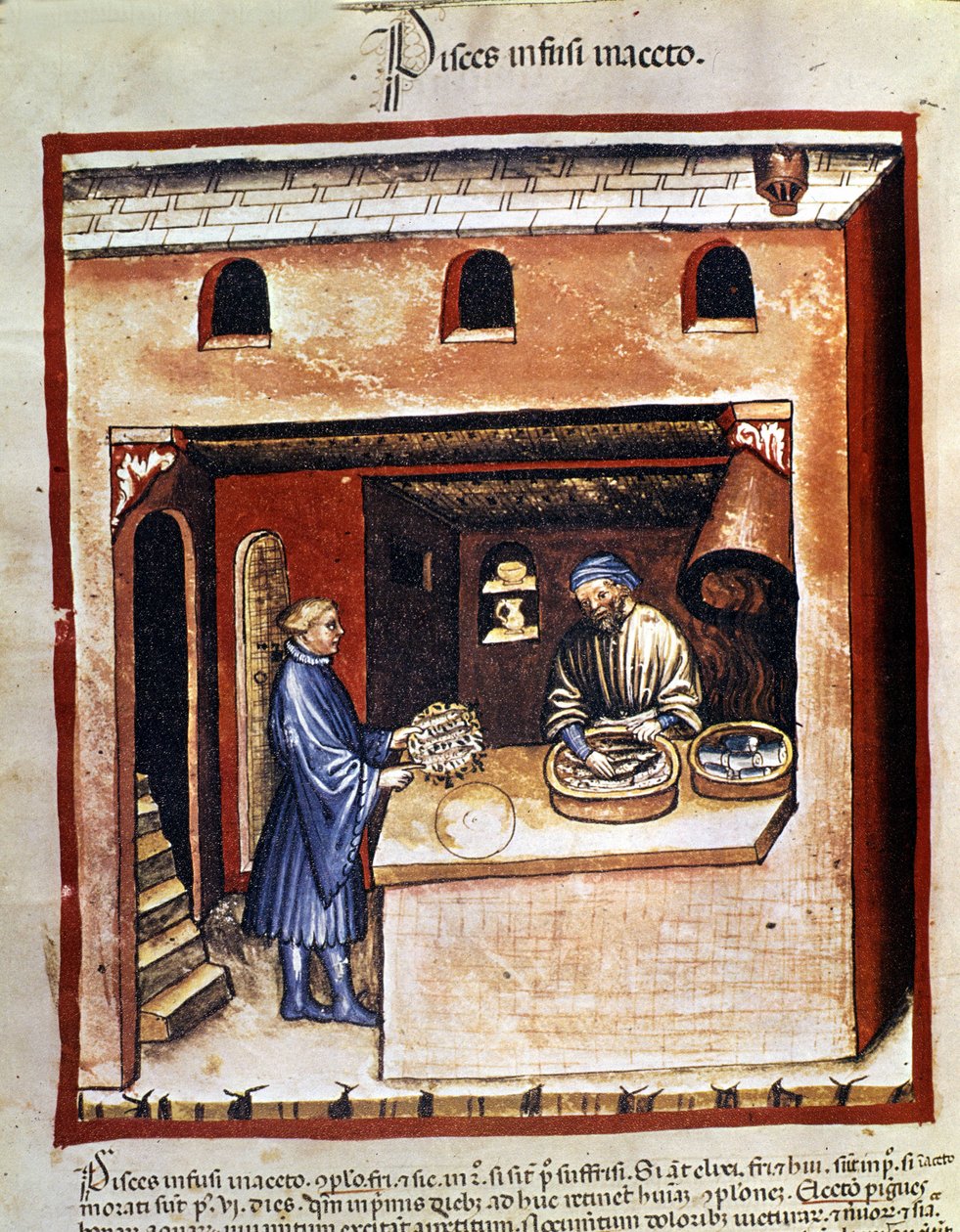 Beredning av havsfisk i vinäger. Belysning från mjölkning av medicin och diet "" Tacuinum sanitatis"" av Unknown artist