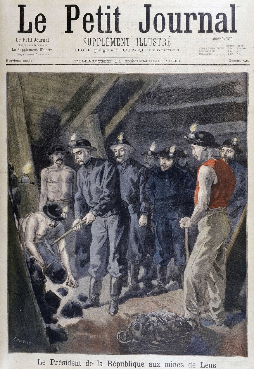 Republikens president Jean Casimir-Perrier (Casimir Perrier, Casimir Perrier, Casimir Perrier) omgiven av gruvarbetare vid gruvorna i Lens, "" Le petit journal""" 11 december av Unknown artist