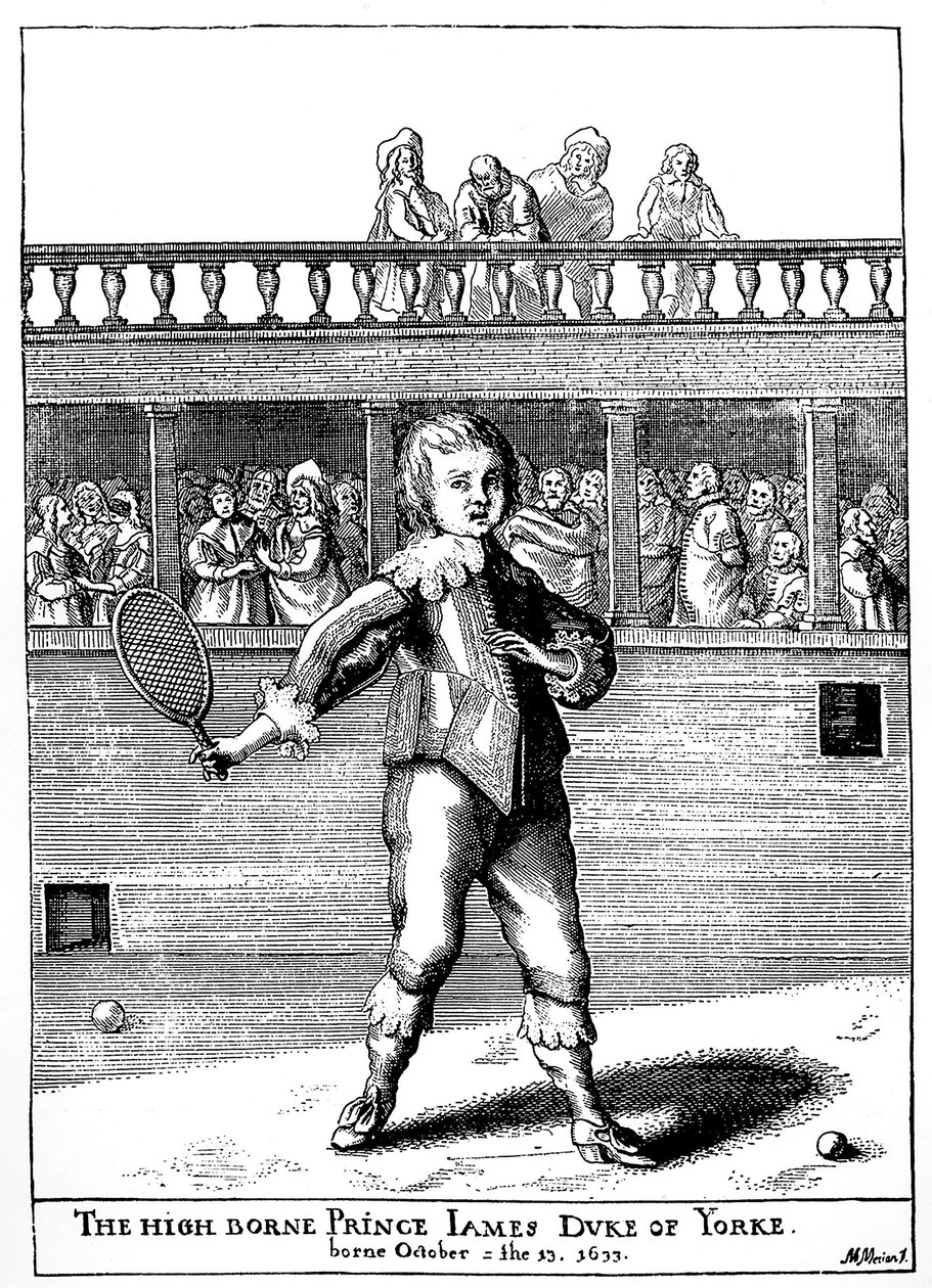 Prins James, hertig av York (1633-1701) som spelade palmspel, han återvände senare som James II av England (James II Stuart) - i "" the sports and pastimes of the people of England"" av Joseph Strutt, ed 1801 av Unknown artist
