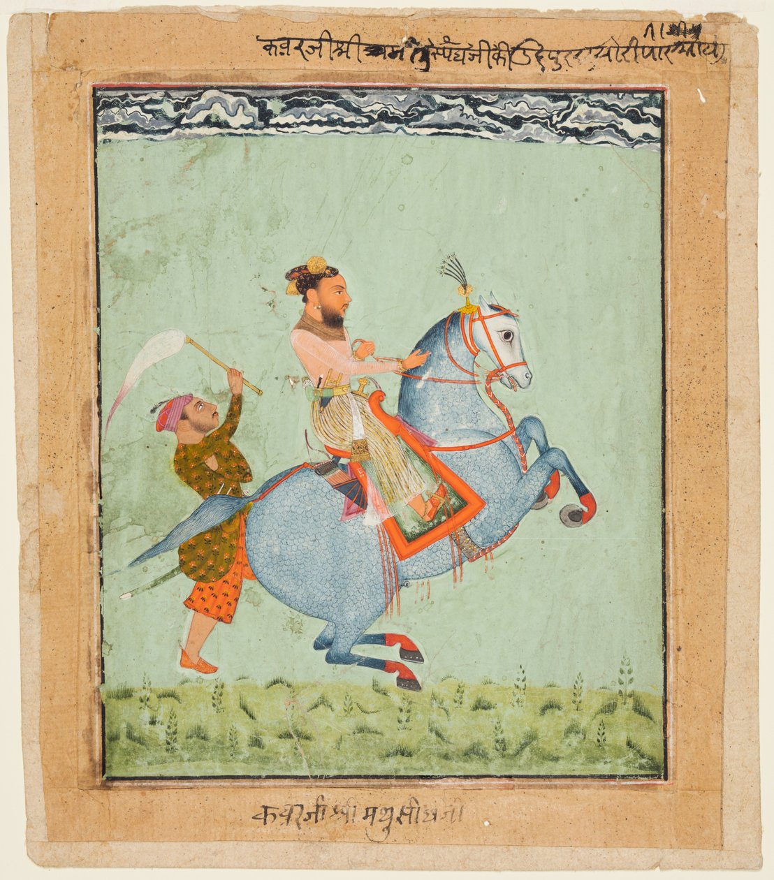 Prins Mathu Singh av Jatoli på en blå häst som rider till Udaipur av Unknown artist