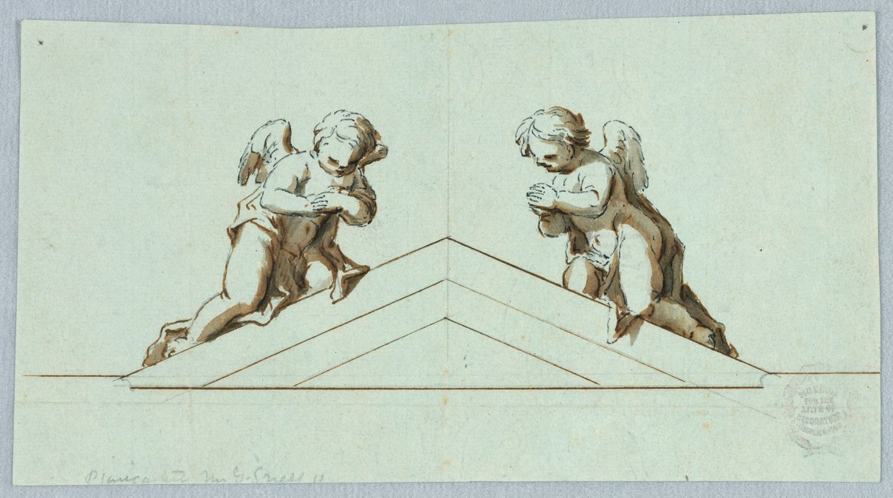 Projekt för ett altare med änglar och pediment av Unknown artist