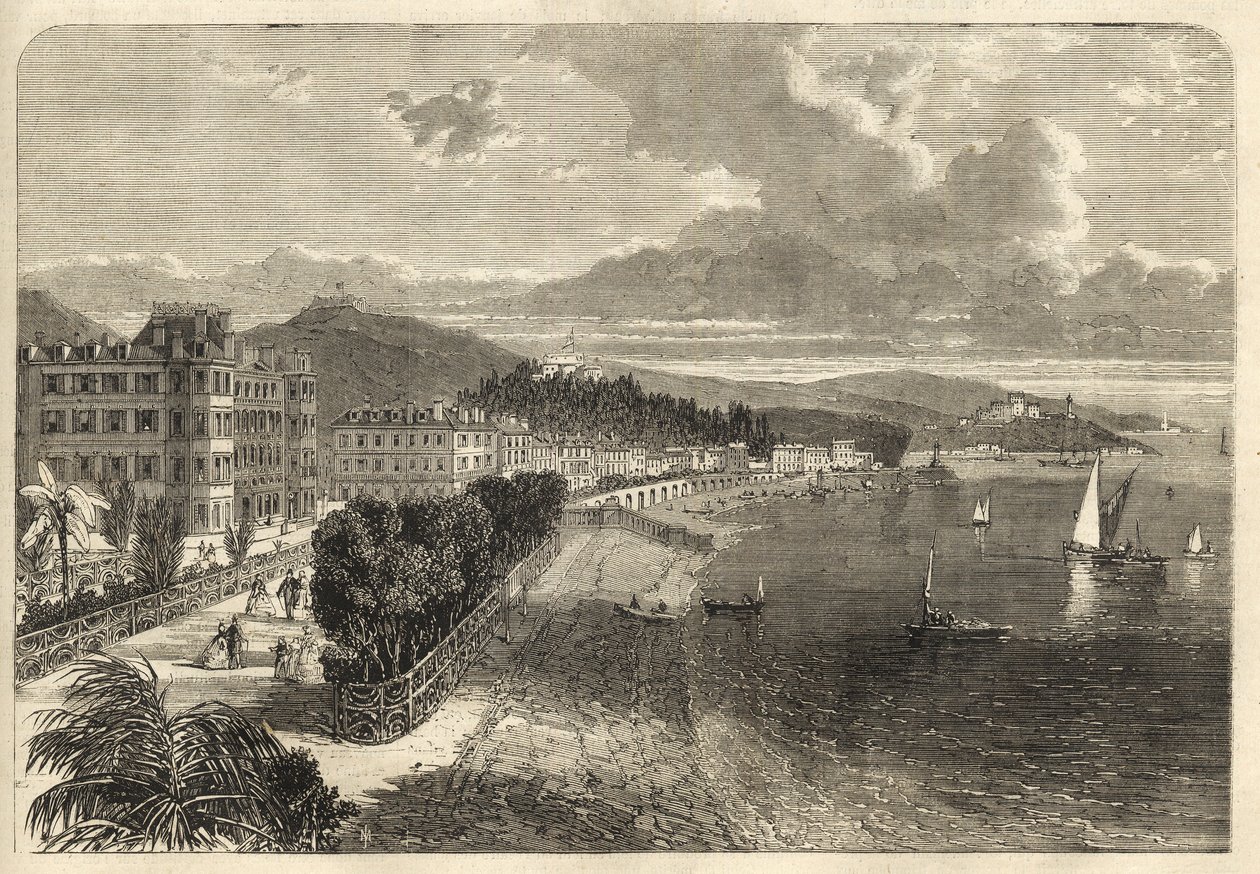 Promenade des Anglais i Nice 1866 - Promenade des Anglais 1866 - gravyr av Unknown artist
