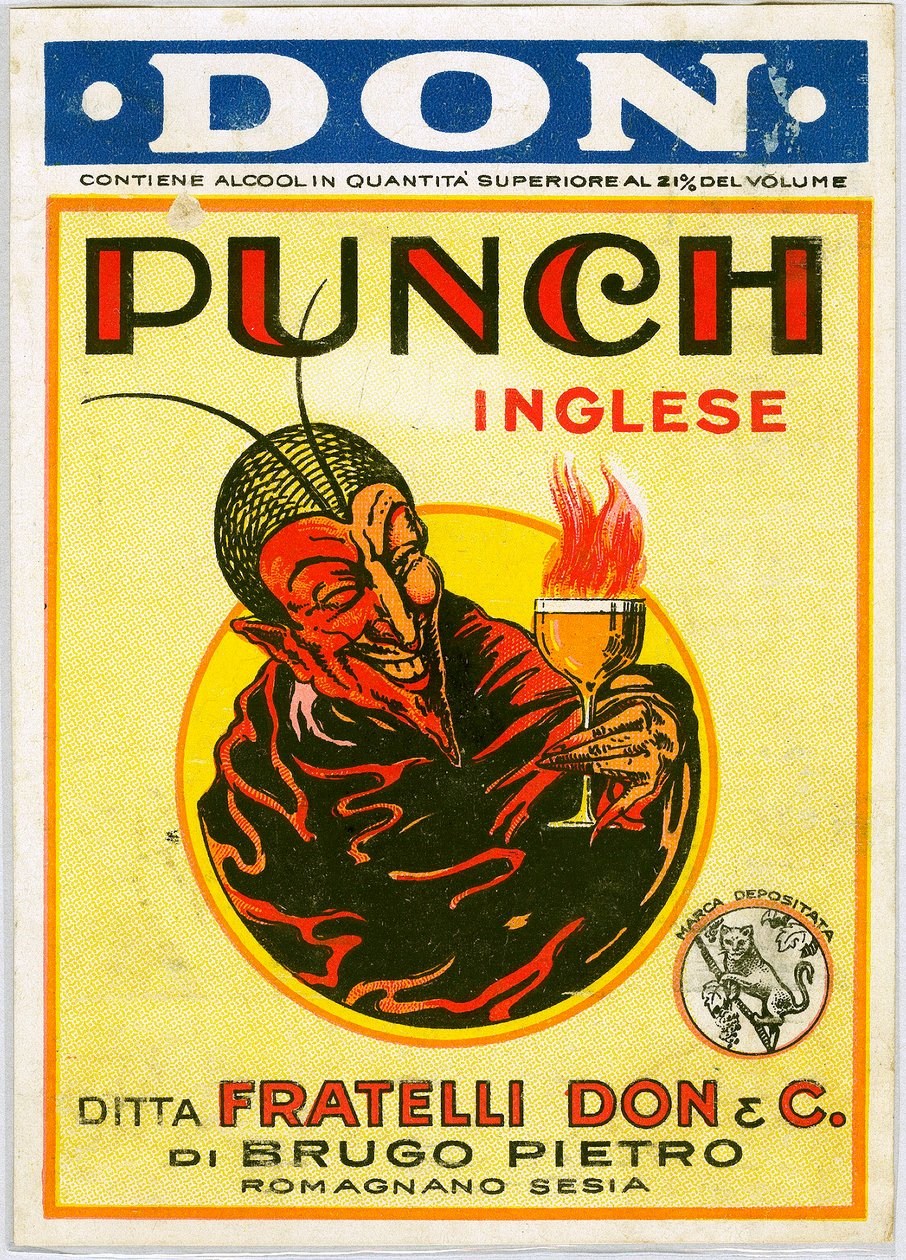 Punch engelsk alkoholreklam med en djävul (kromolitografi) av Unknown artist