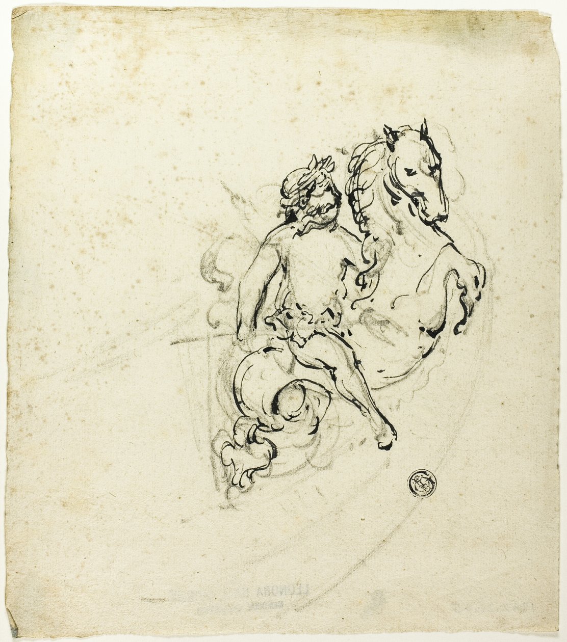 Putto krönt med lagerkrans, på springande häst av Unknown artist