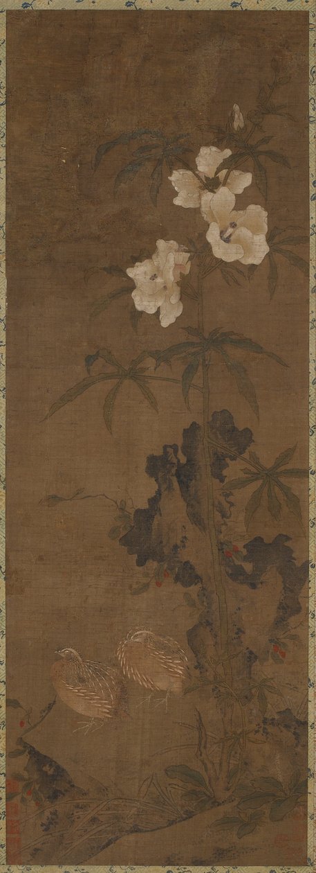 Vaktel och blommor av Unknown artist
