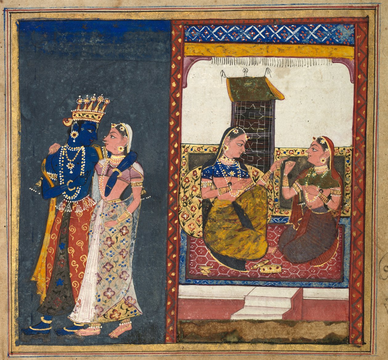 Radha och Krishna omfamnar, löv från en Gita Govinda av Unknown artist