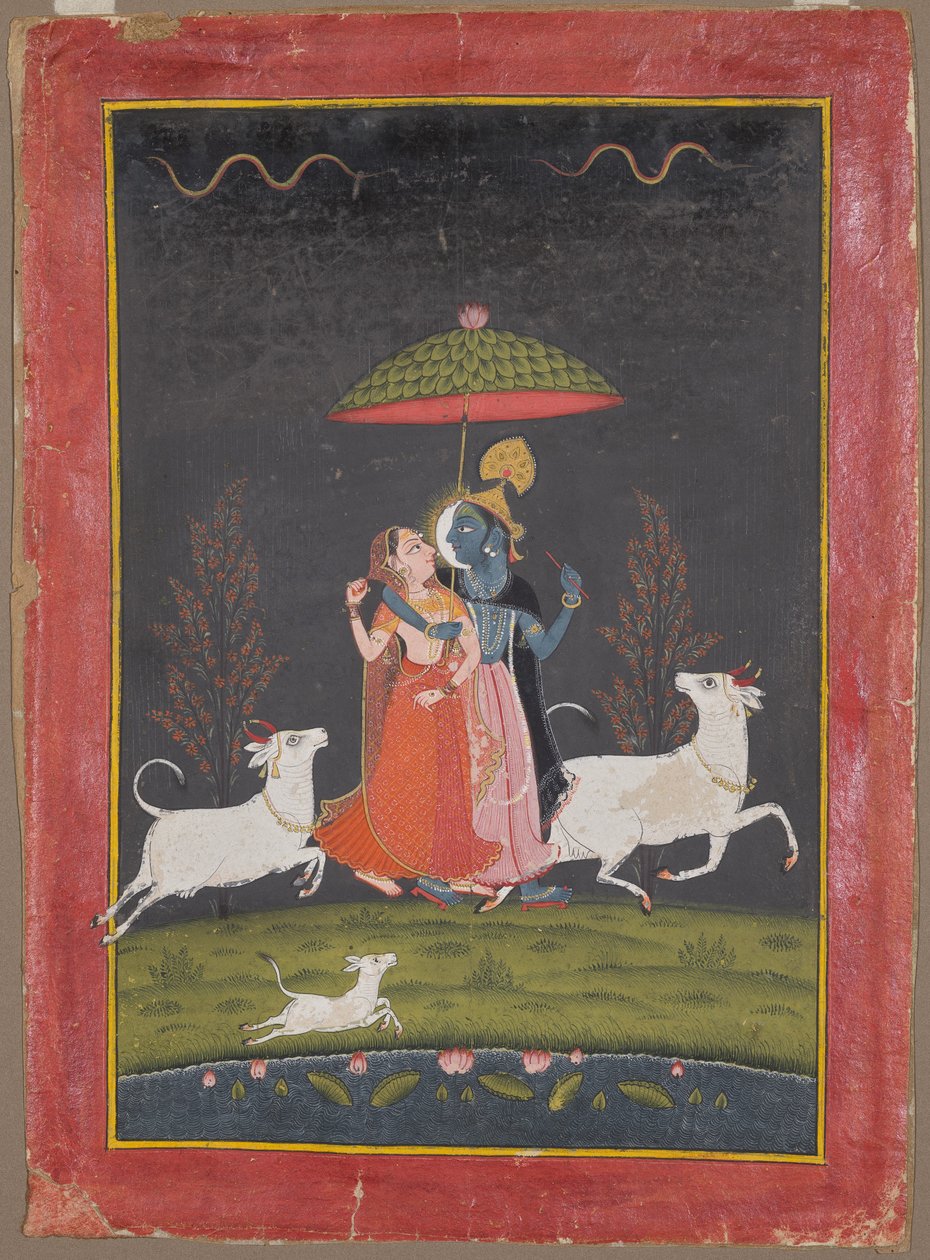 Radha och Krishna i regnet av Unknown artist
