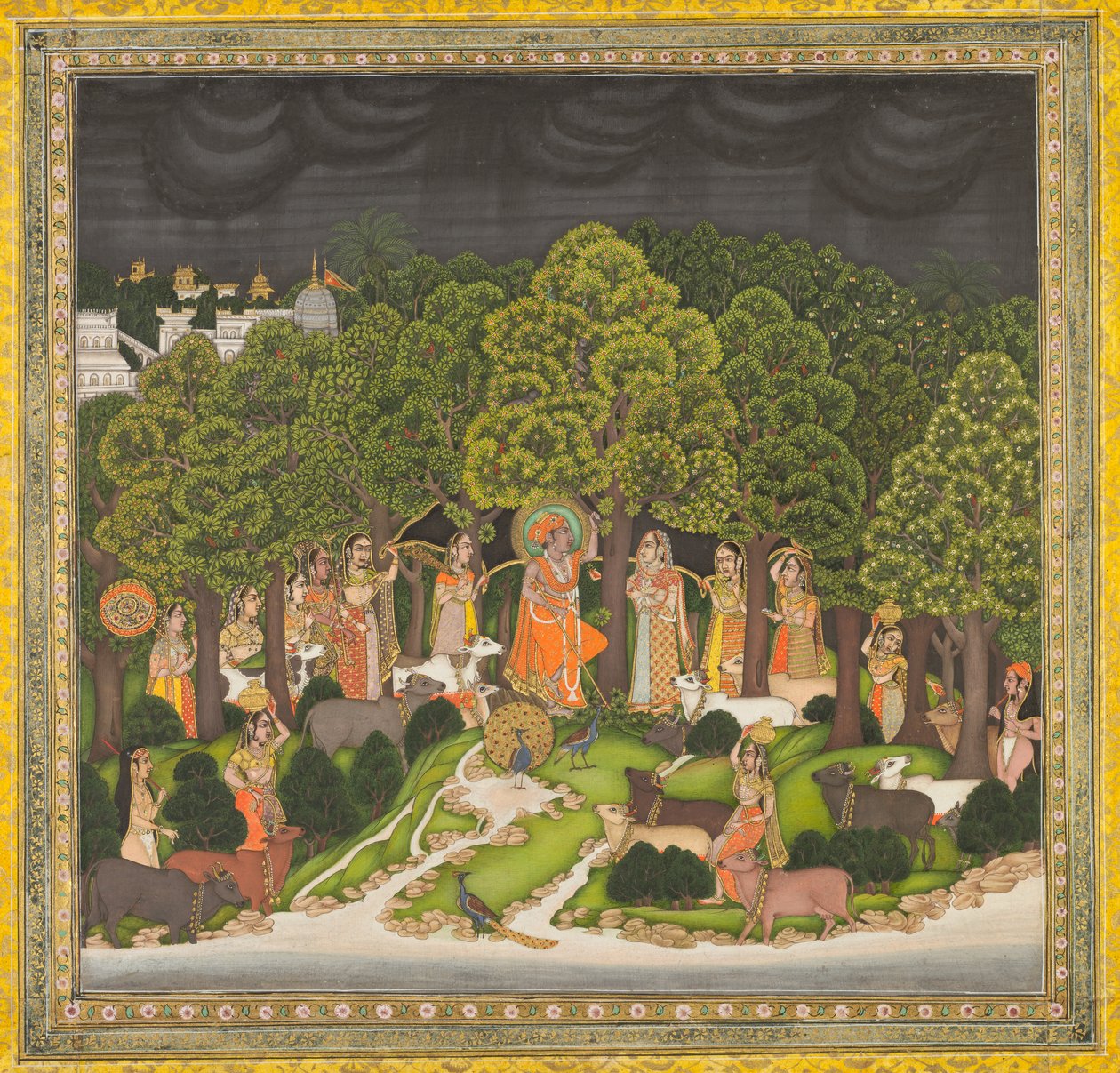 Radha och Krishna möts i skogen under en storm av Unknown artist