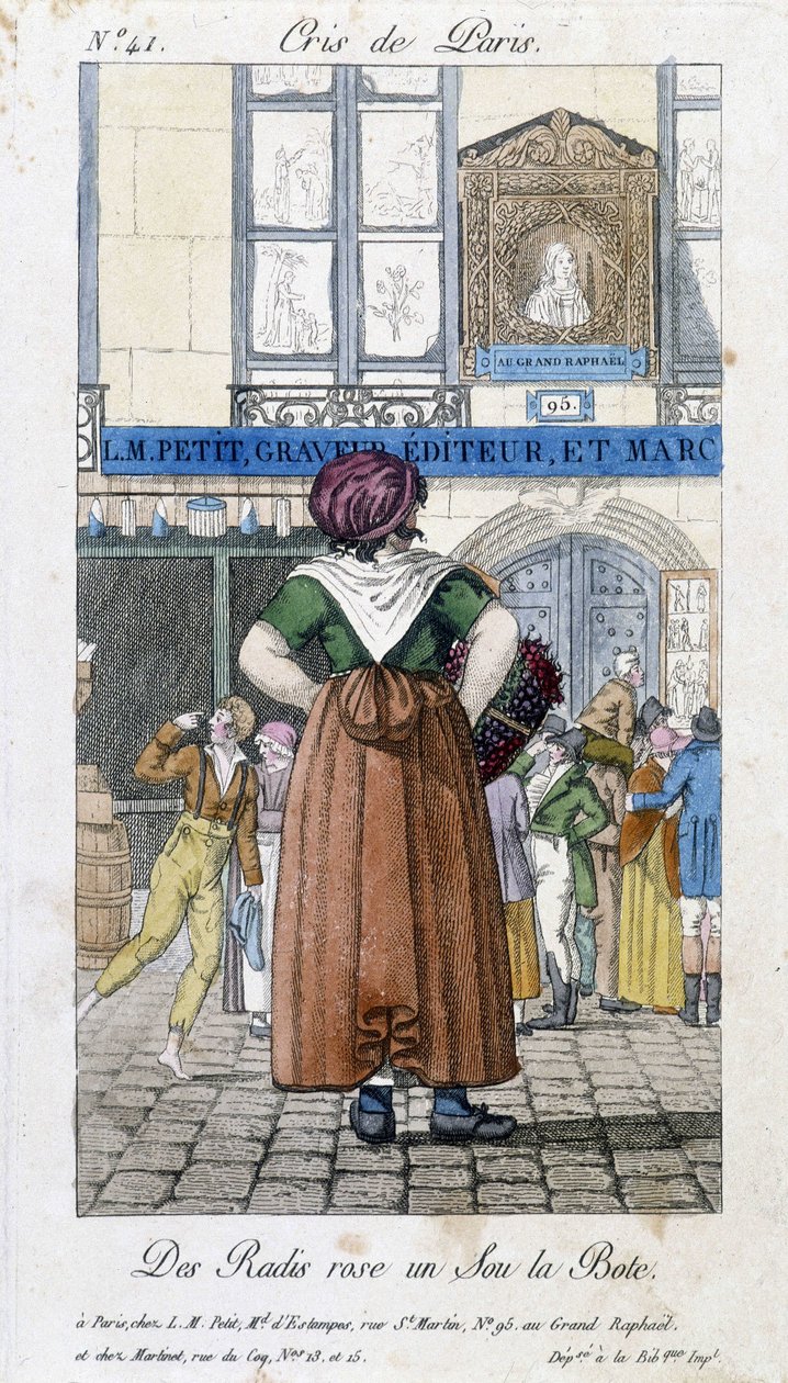 Rädishandlare på Paris gator - i "" Cris de Paris", deb. 1800-talet av Unknown artist
