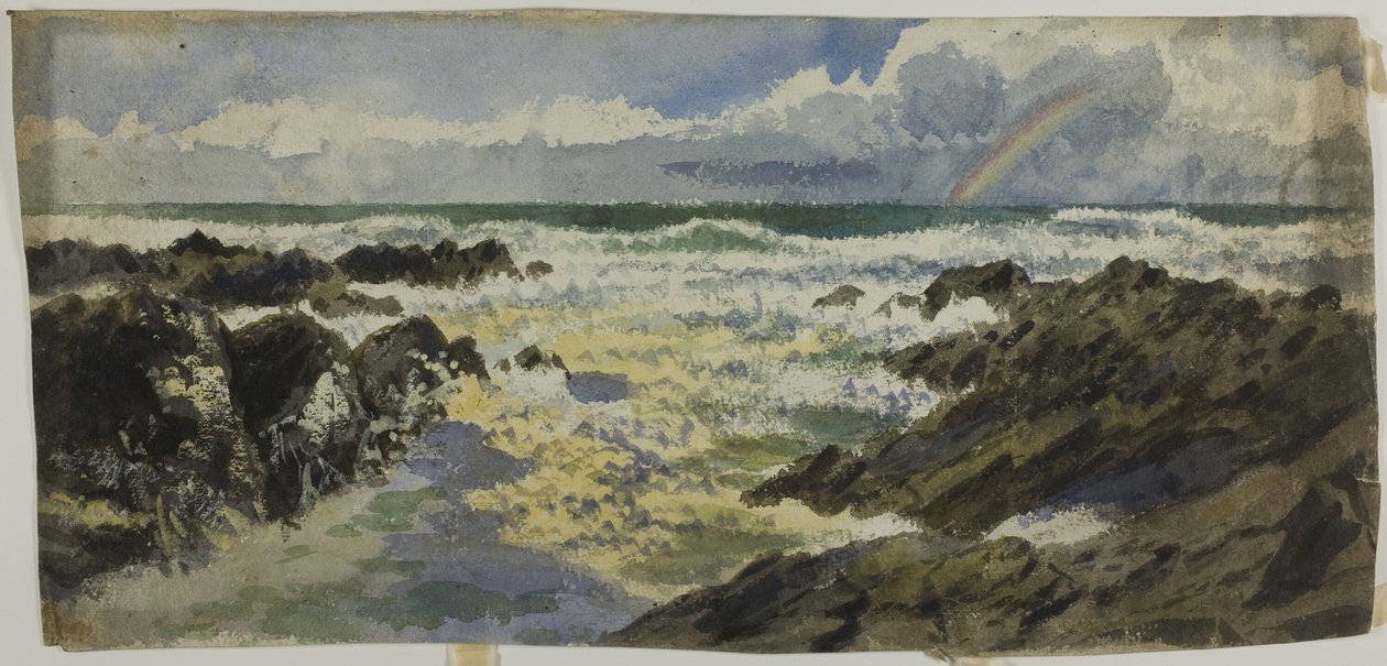 Regnbåge över stormigt hav av Unknown artist