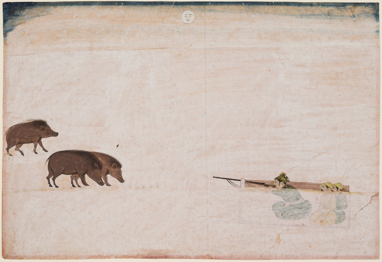 Raja Ram Chand av Amber (f. 1667–88) Jagar vildsvin av Unknown artist