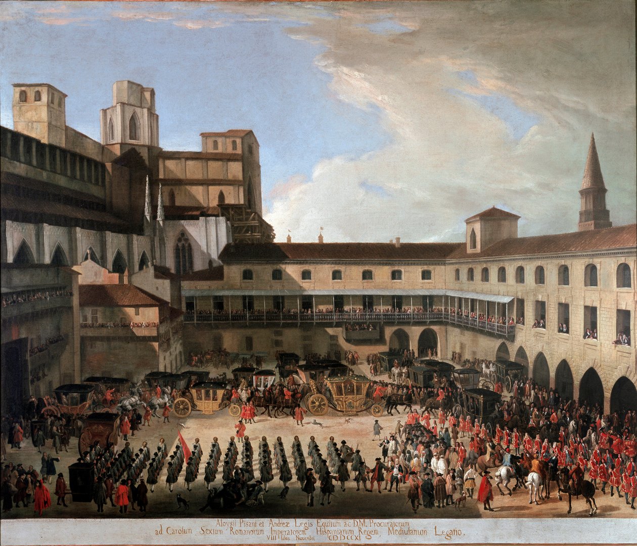 Mottagande i Milano av venitianska ambassadörer av kejsar Karl VI 1711 (målning av Unknown artist