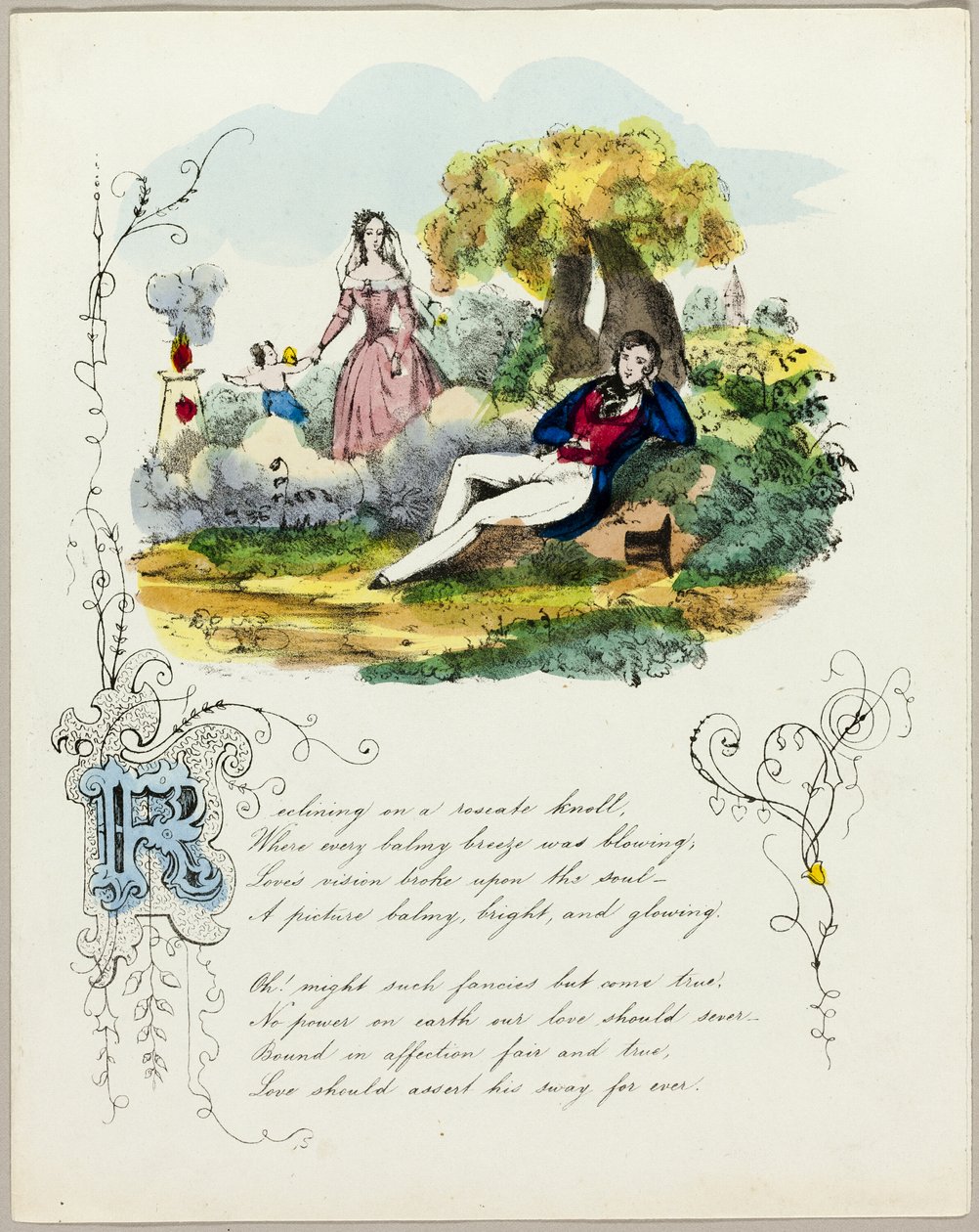 Liggande på en rosenskimrande knöl (valentine) av Unknown artist