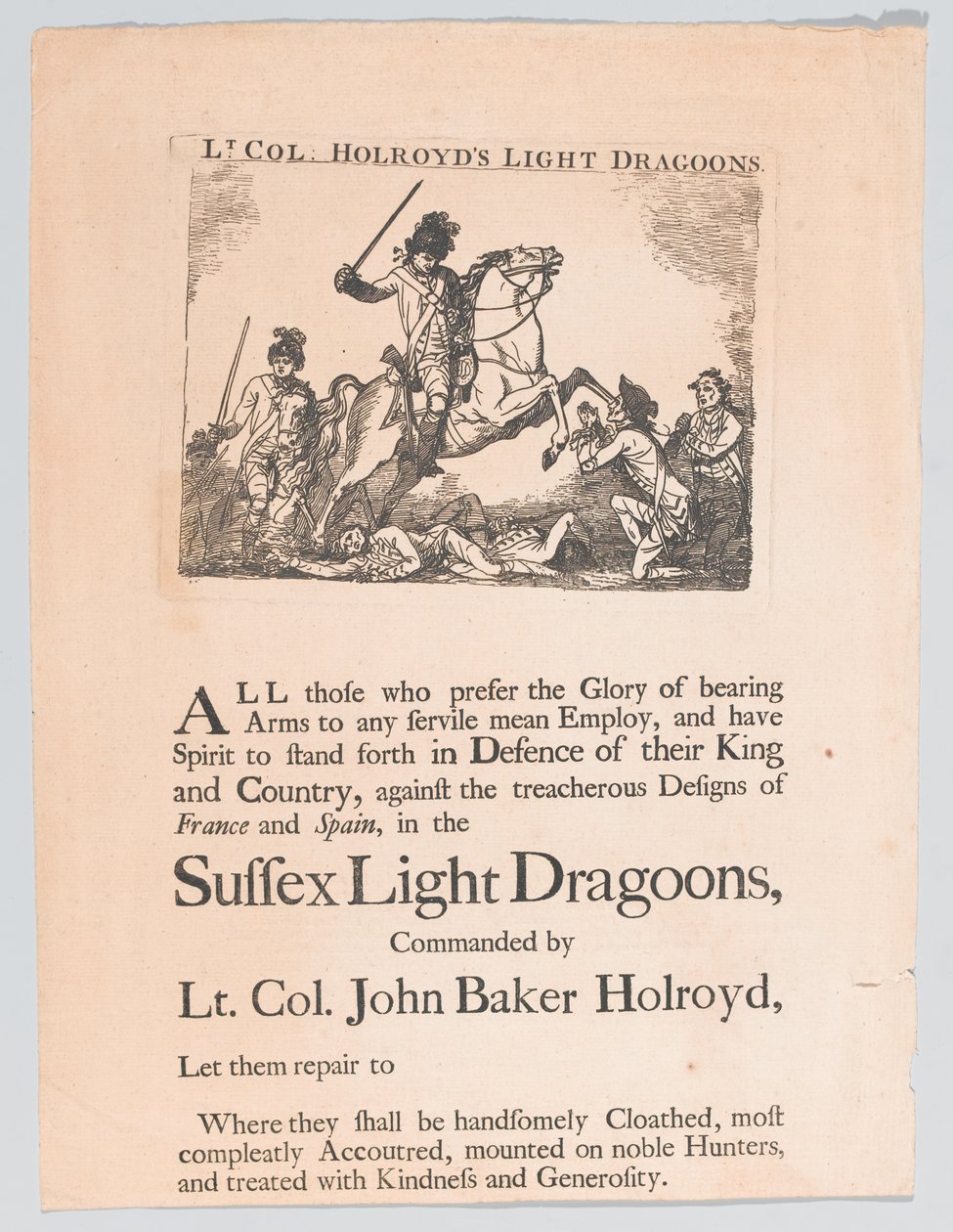 Rekryteringsaffisch för överstelöjtnant Holroyds Light Dragoons, 1780 ca. av Unknown artist