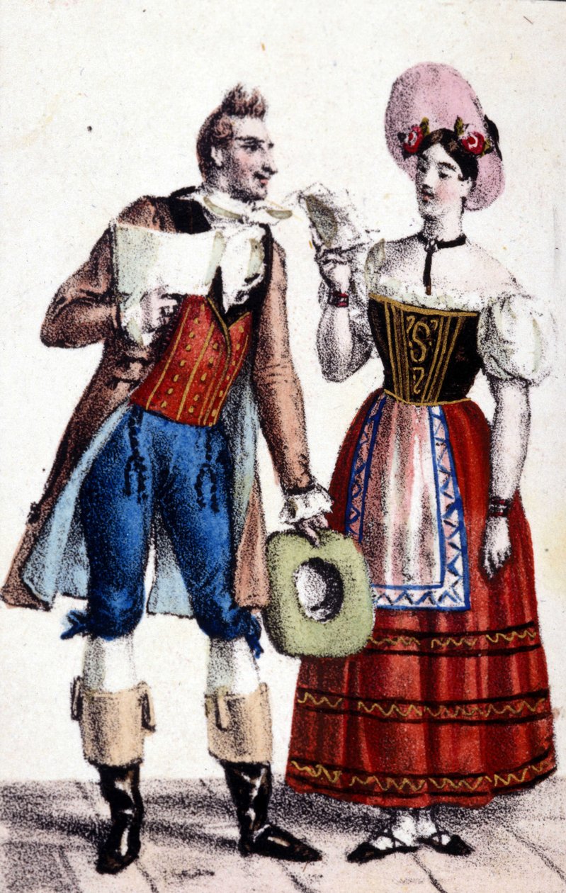 Representation av Dulcamare och Alina (framförd av Frezzolini respektive Heinefetter) i operan "Elixir d