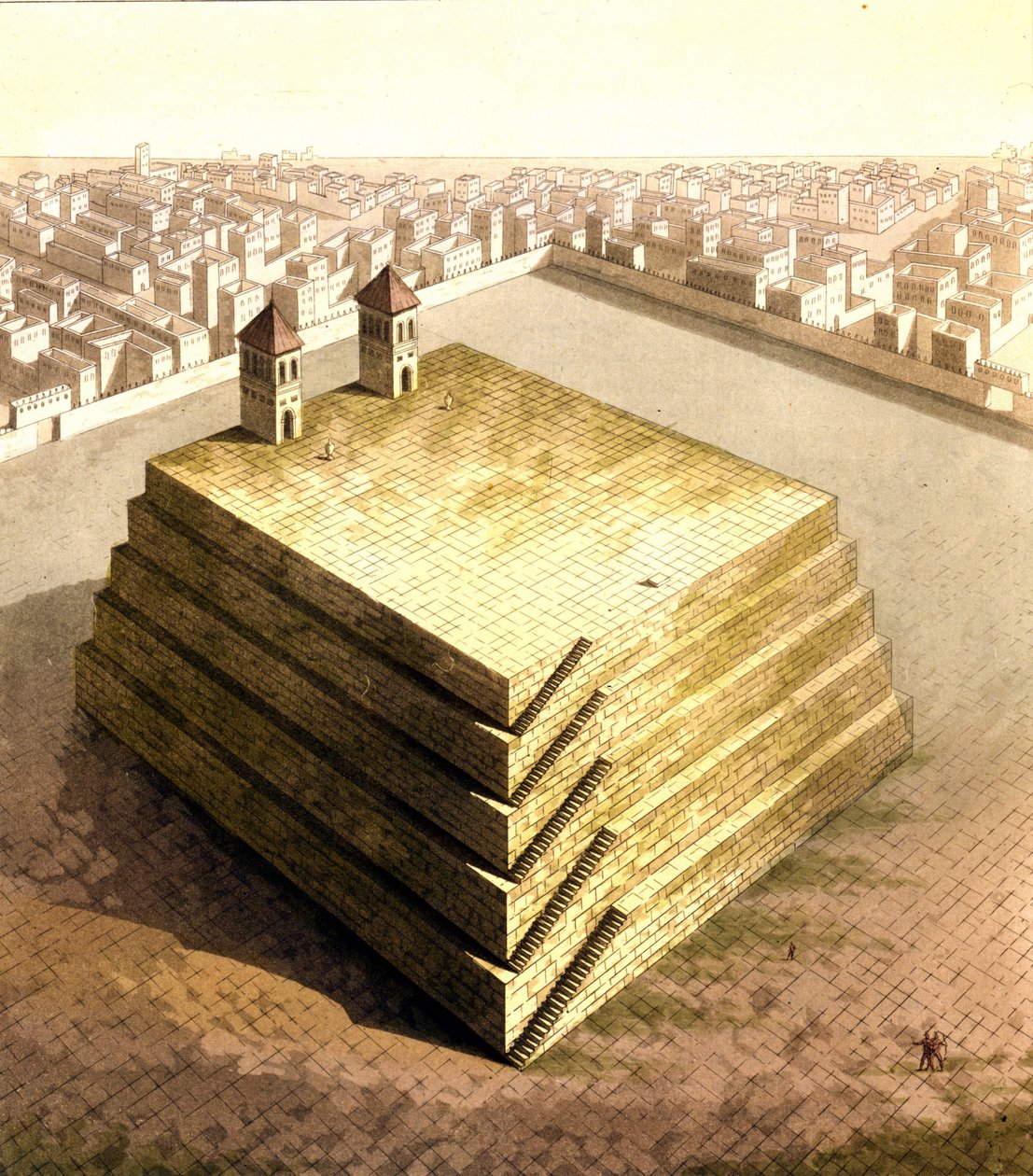 Representation av Tenochtitlan, före detta aztekisk huvudstad som sköts ner av Hernan (eller Hernando) Cortes eller Fernand Cortez (1485-1547) 1521. Ritning. 1700-talet. av Unknown artist